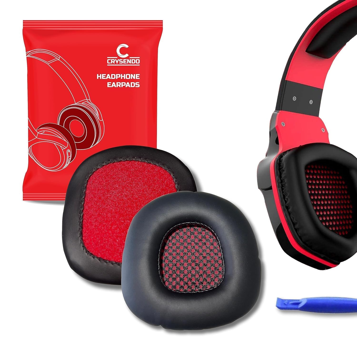 Crysendo Headphone Cushion for Boat Rockers 510 Headphones | Replacement Ear Cushion Foam Cover Ear Pads Soft Cushion | PU Leather & Soft Foam (Black+Red)