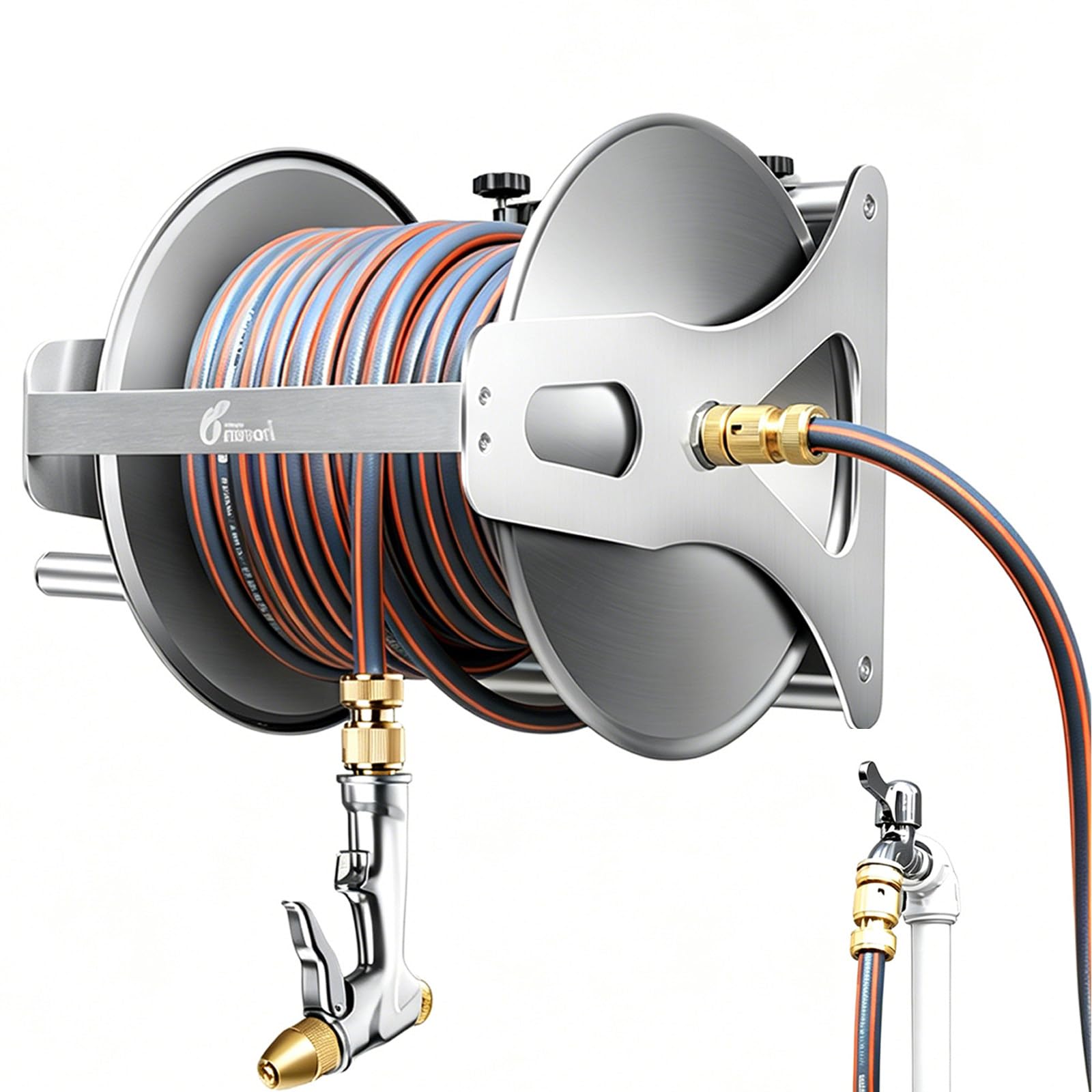 Huansebesity Rack 40M Capacity Stainless Steel Garden Hose Reel -10Mhose
