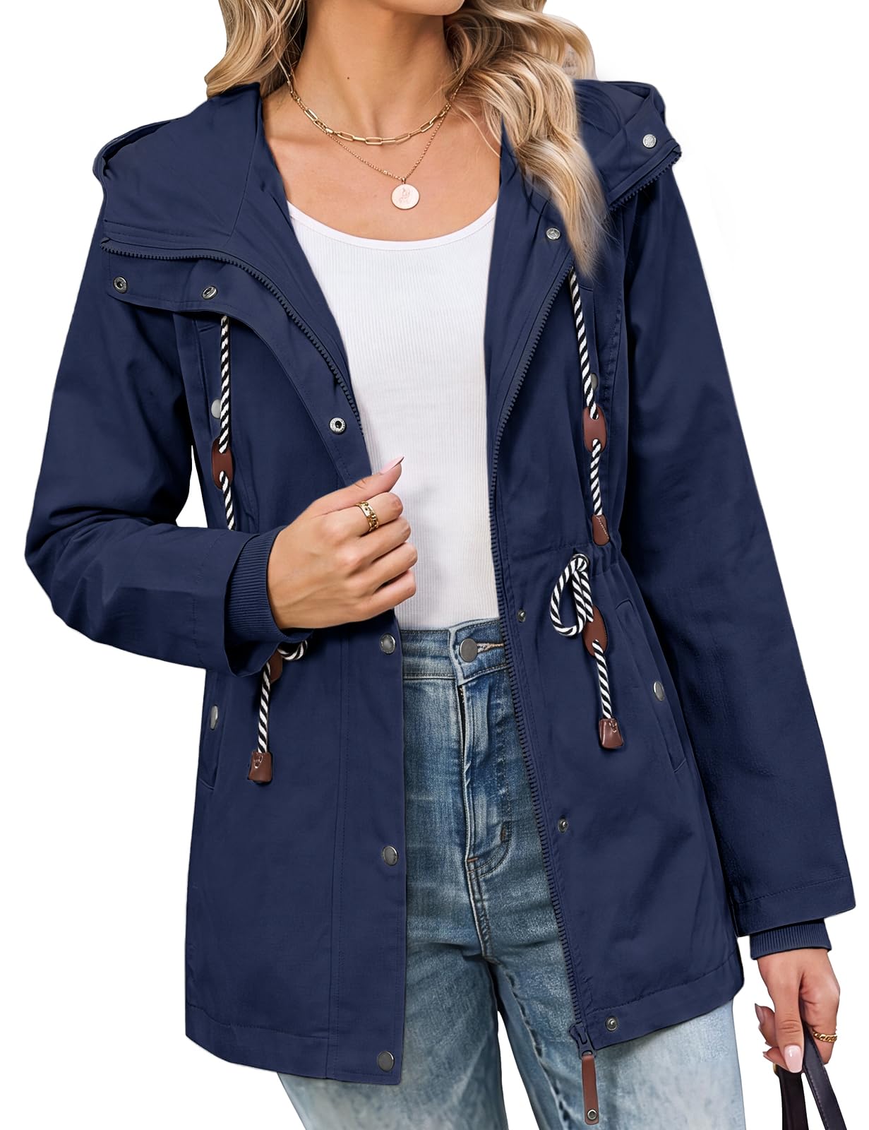 Yuson Girl Übergangsjacke Damen Lang Leichte Jacke mit Kapuze | Softshellmantel Parka, Übergang Mantel , Baumwolle Mantel mit Kordelzug, Taschen, für Frühling Herbst Outdoor