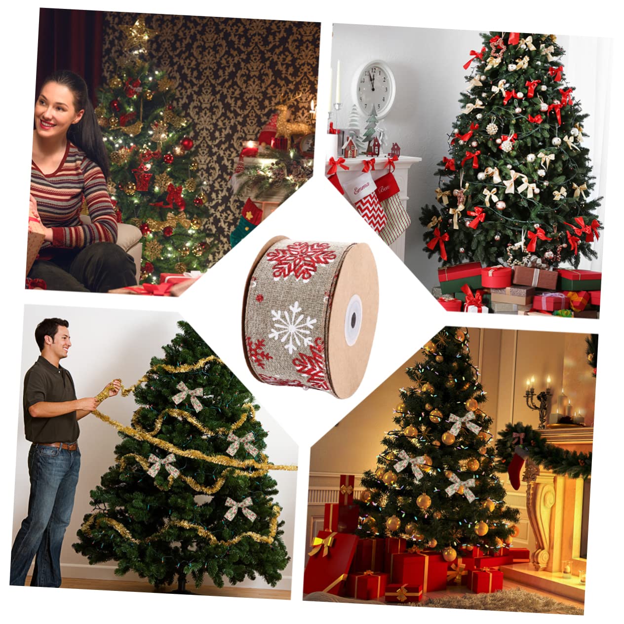 Angoily 3 Rollos Cinta Decorativa Navideña con Diseño de de Metros para Envolver Regalos Manualidades y Decoración de Árbol de Navidad