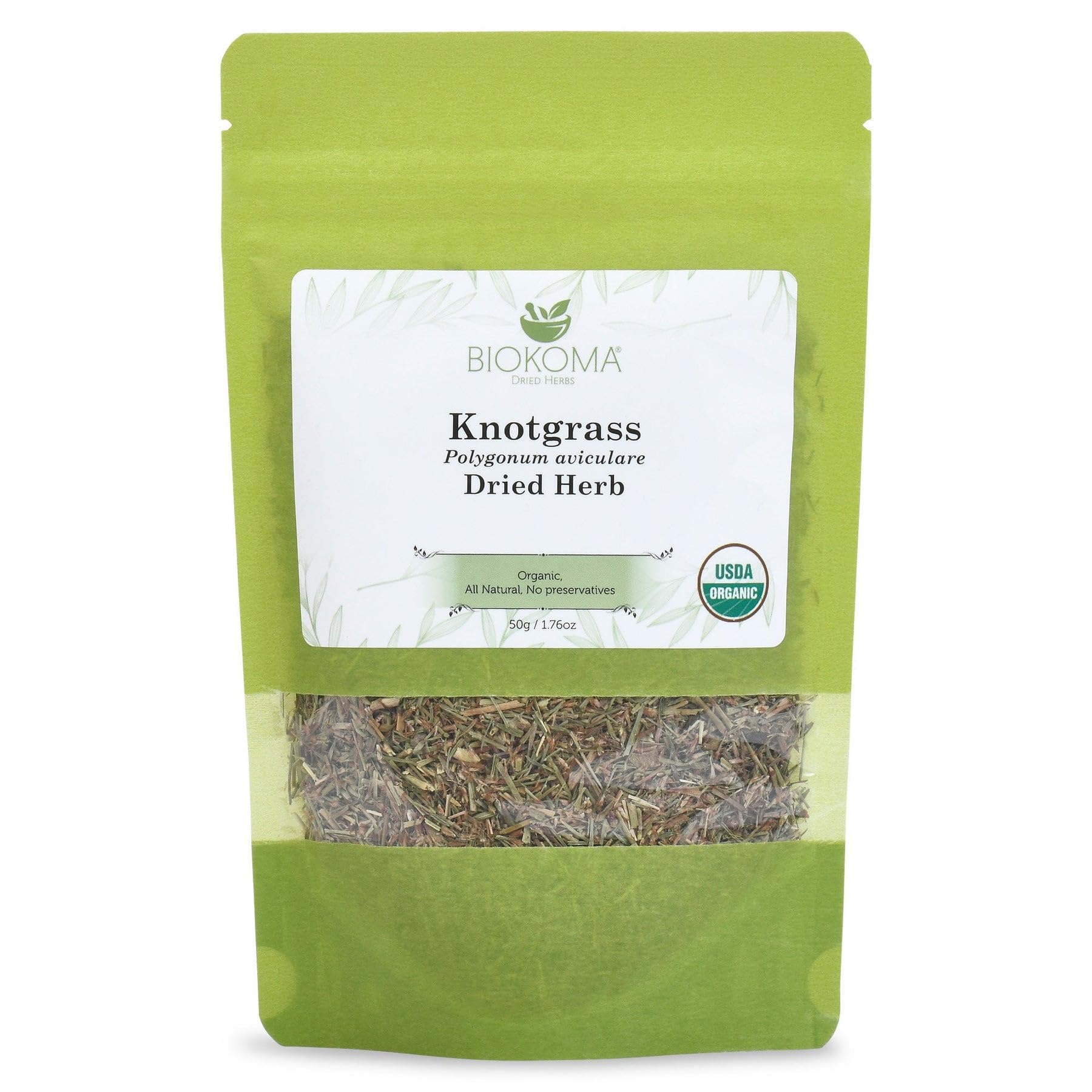 Biokoma Pure and Organic Knotgrass Dried Herb 50g (1.76oz) in Resealable Pack Moisture Proof Pouch, USDA Certified Organic - Herbal Tea, No Additives, No Preservatives, No GMO, Kosher