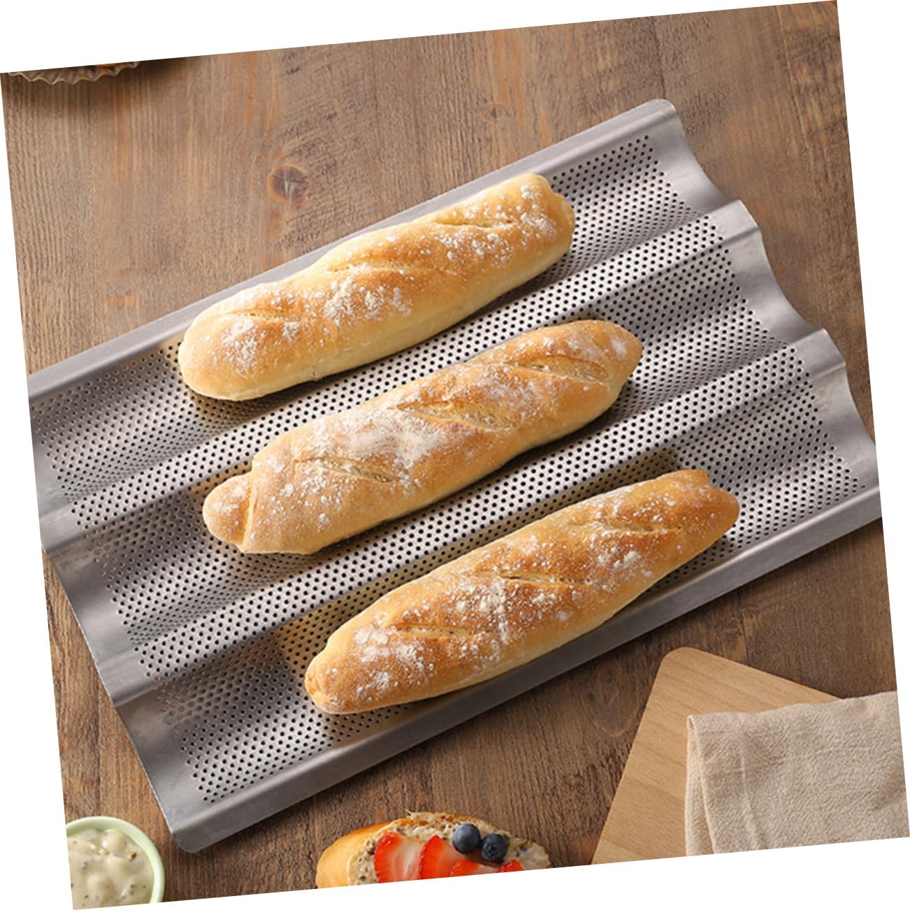 Baguette Antiadherente de para 2 Inoxidable Piezas Acero Molde Hornear Pan y Fácil de Limpiar Diseño Ondulado Plateado en para Cocina Casa