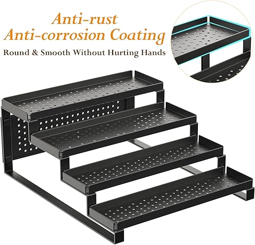 Miniatura 3 de TOMIR Organizador de especias de 3 niveles para gabinete, soporte de almacenamiento de especias de encimera a prueba de óxido, estante de especias