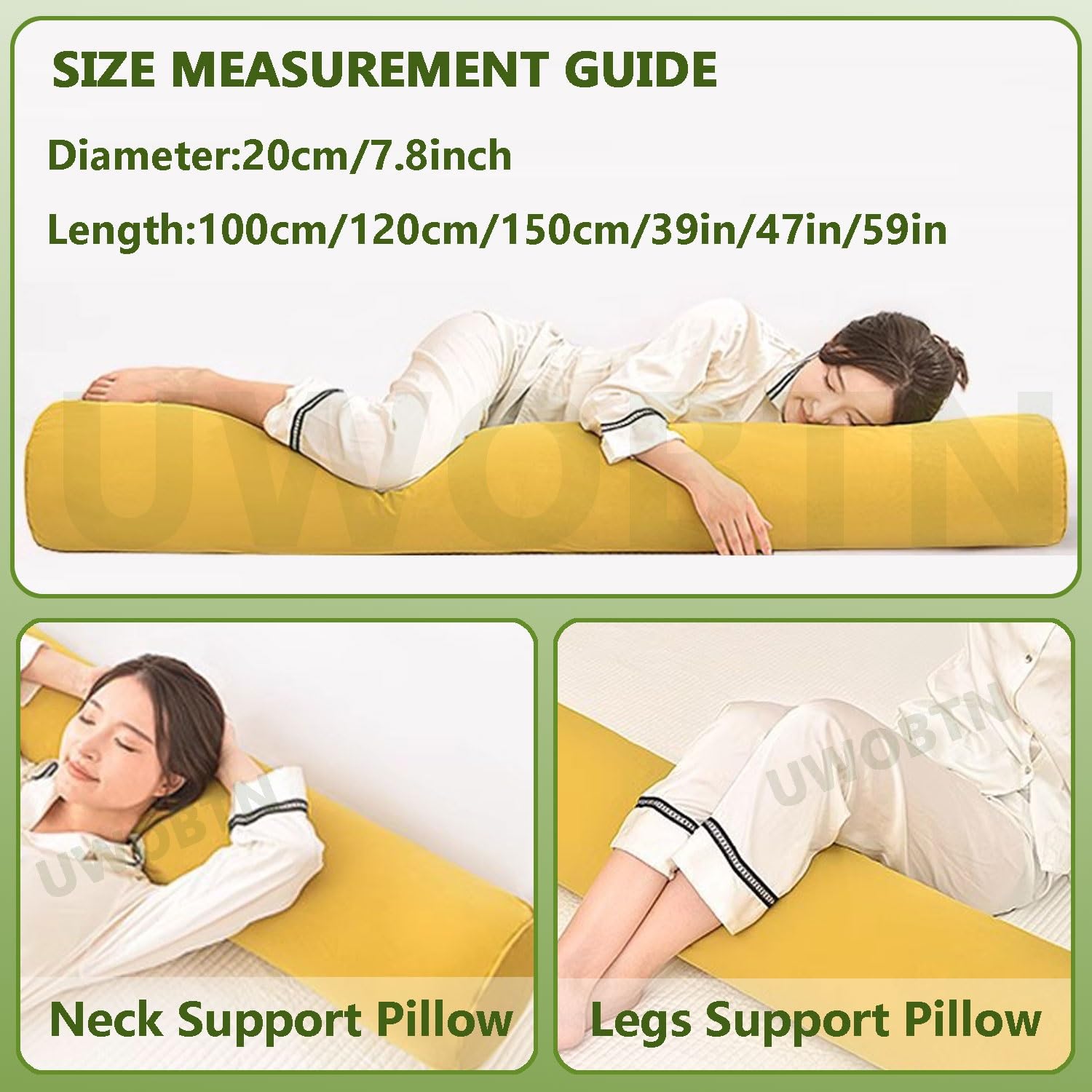 Cojín Cilíndrico Larga Terciopelo 100/120/150cm Ergonómica Almohada Cervical Redonda Suave Grande Almohada Rollo con Funda Extraíble para Lumbar/Cuello/Espalda/Cabeza Apoyo(A4,150x20cm/59x8in)