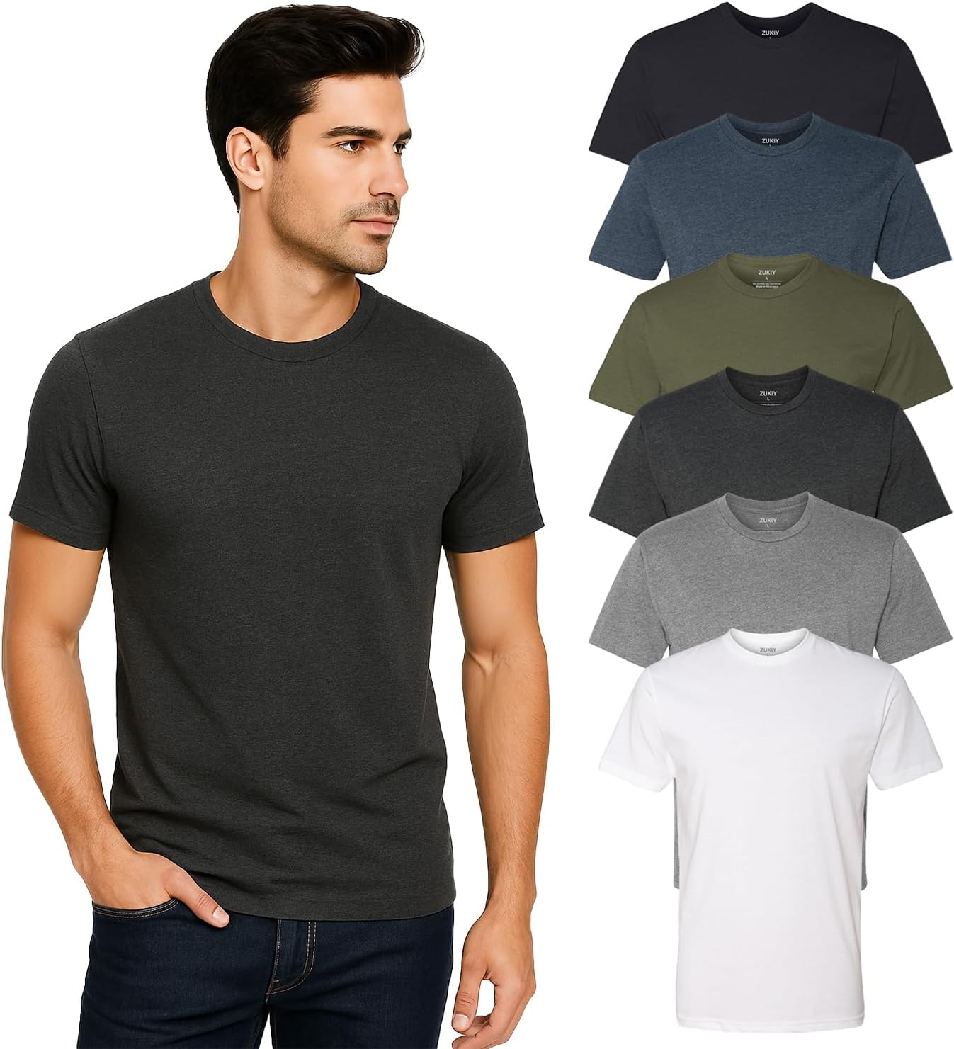 Mens T-Shirts - Fitted Soft Cotton Blend Crew Neck Tee – Athletic Fit Classic Plain Short Sleeve Shirts for Men