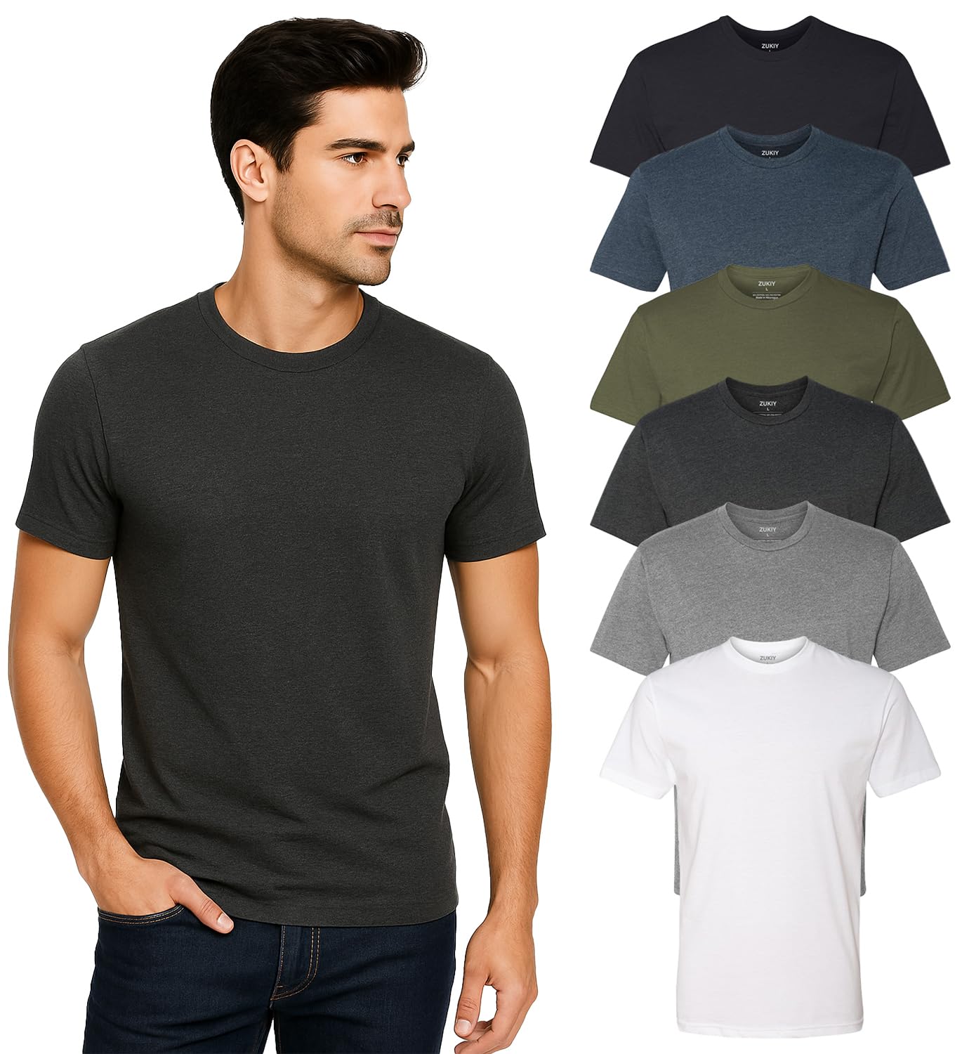 Mens T-Shirts - Fitted Soft Cotton Blend Crew Neck Tee Athletic Fit Classic Plain Short Sleeve Shirts for