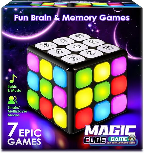 SUPER JOY Juguete de cubo iluminado electrónico de mano, 7 juegos de cerebro y memoria, juguetes sensoriales geniales para niños, divertido juguete