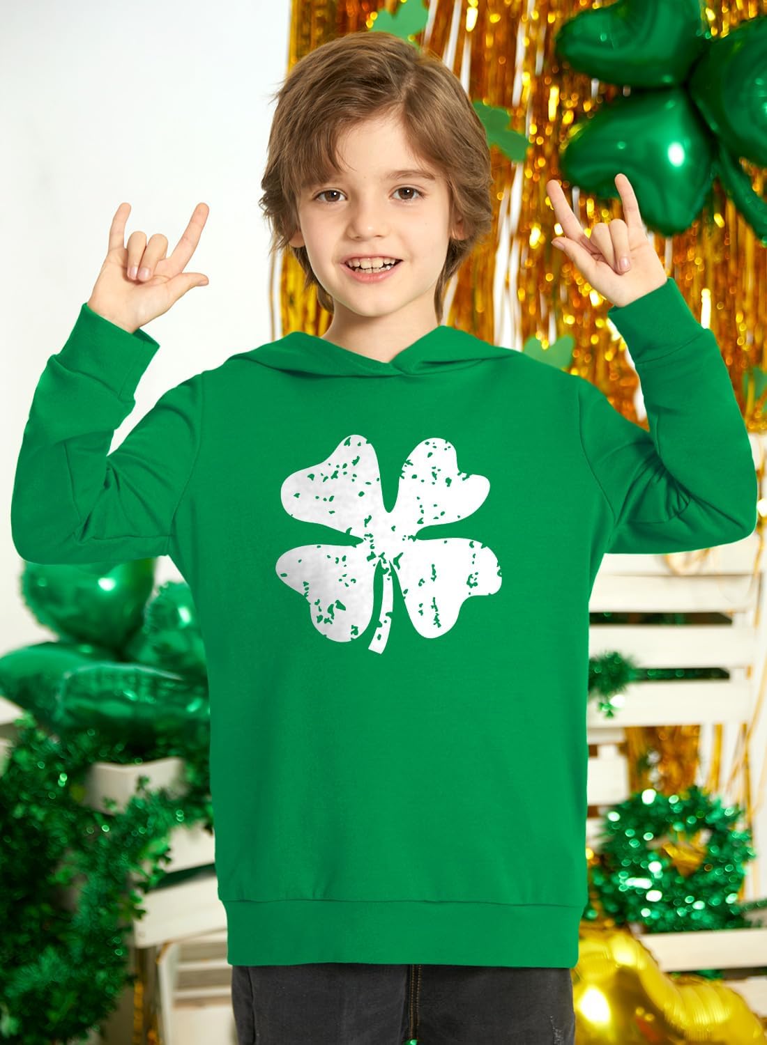 Kids St Patrick's Day Green Lucky Shamrock Sweatshirt Irish Clover Hoodie with Pockets 4-14 Years - Image 5