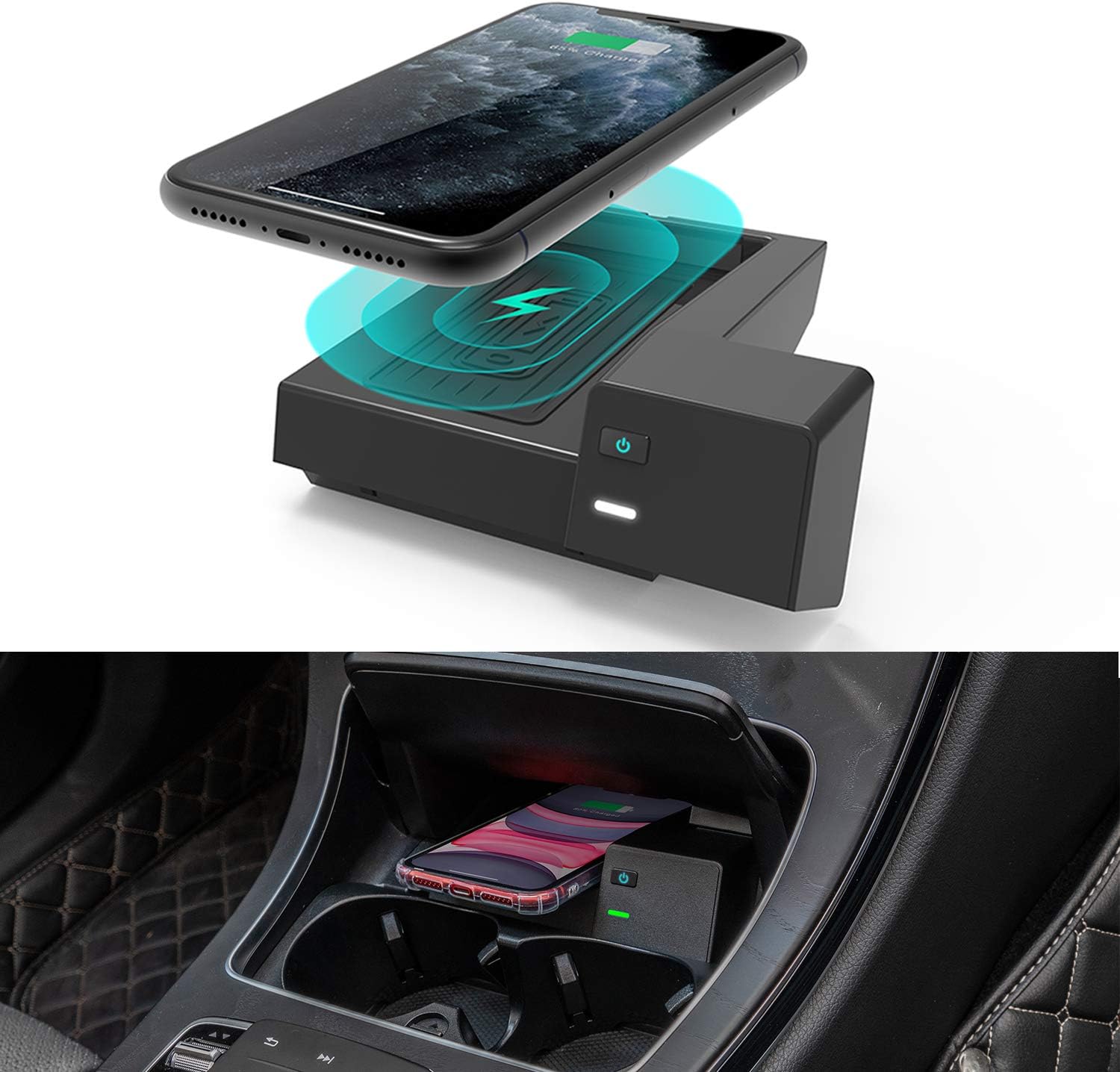 CarQiWireless Wireless Car Charger for Mercedes Benz GLC 300 2022-2016 for Mercedes-Benz C300 2015-2022 Accessories C43 AMG C63 AMG C63 AMG S GLC300 GLC350e Accessories