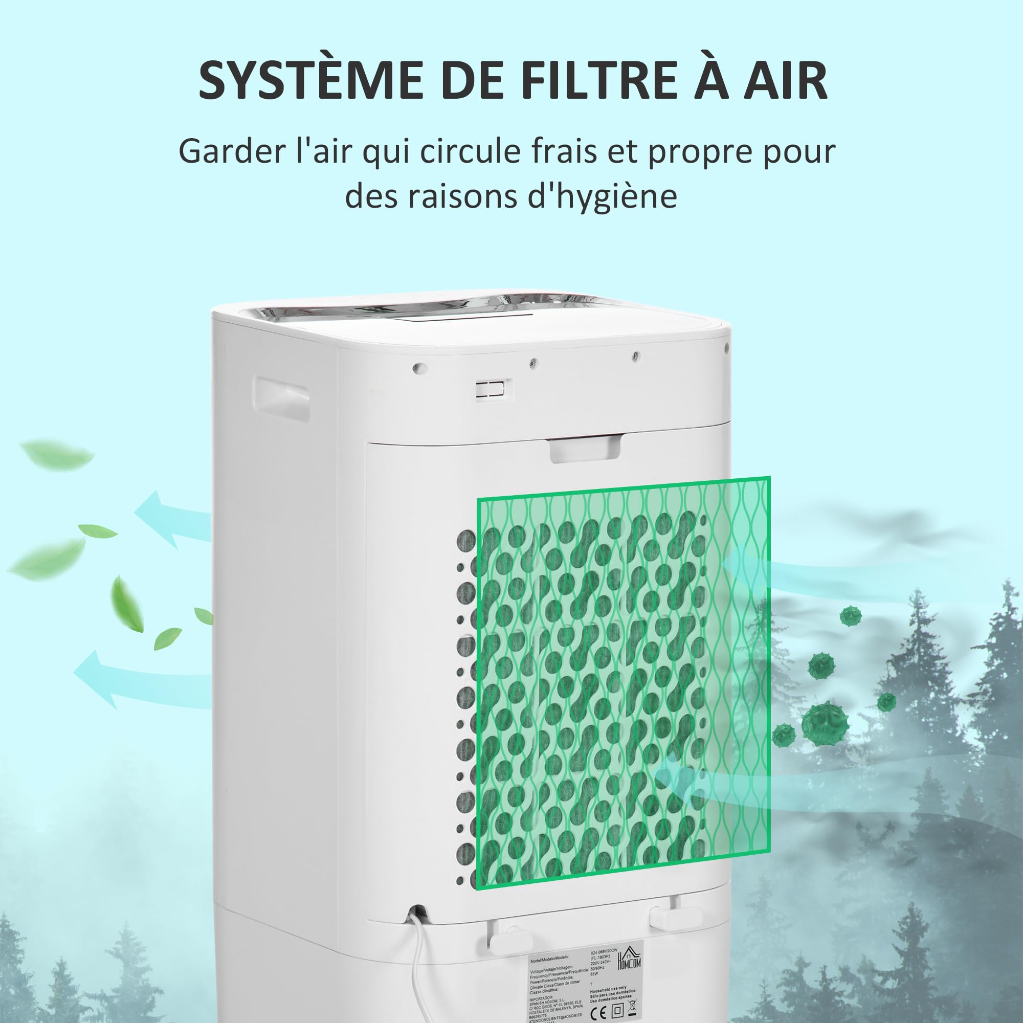HOMCOM Refroidisseur d'air portable 65 W 3 en 1 avec ventilateur par évaporation, réservoir d'eau 15 L, oscillation, télécommande, 3 modes, minuterie 8H, refroidit 20 m², blanc