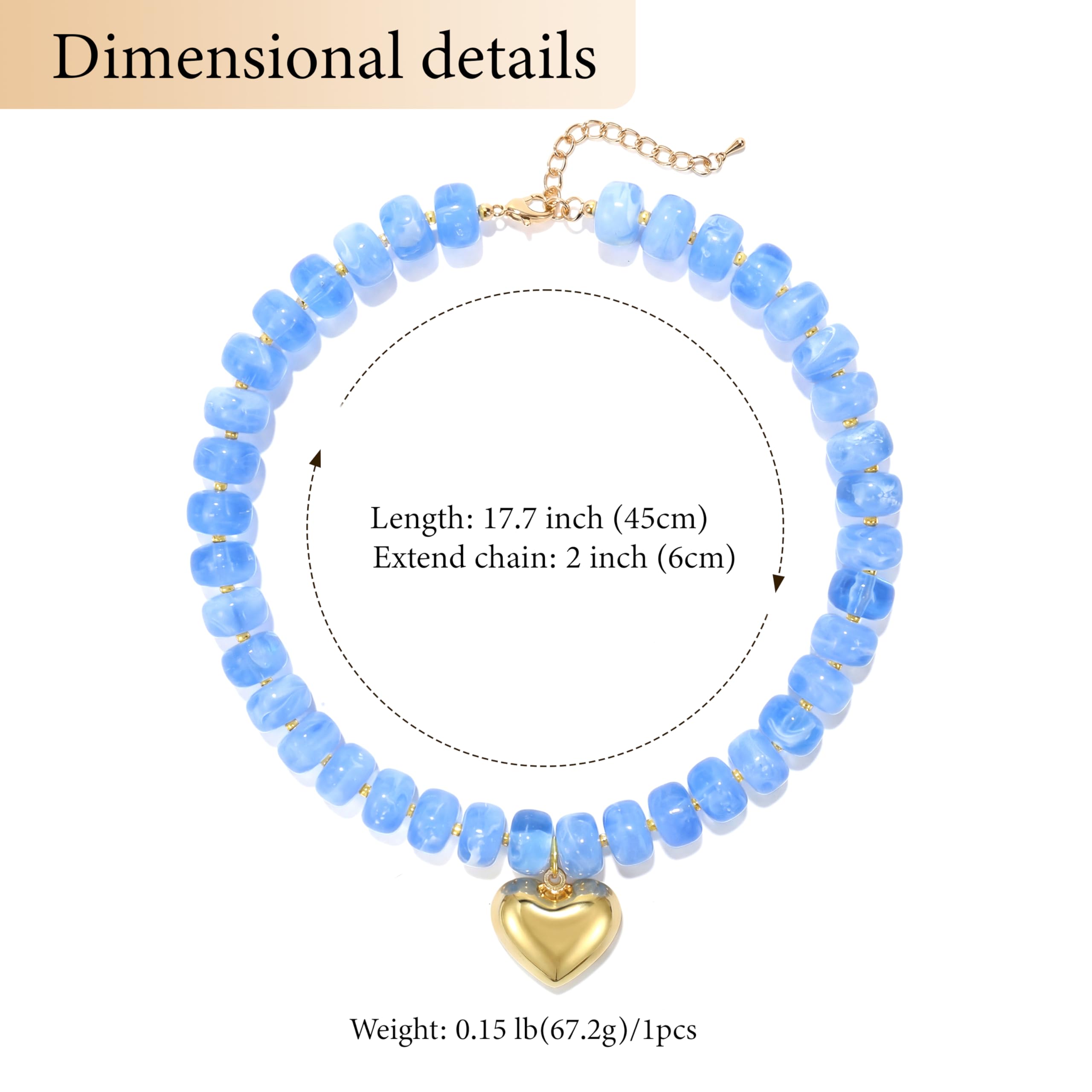 Wassazi Chunky Heart Necklace for Women, Colorful Acrylic Beaded Statement Puff Heart Necklace, Cute Boho Y2K Choker Necklace for Gift Jewelry - 3