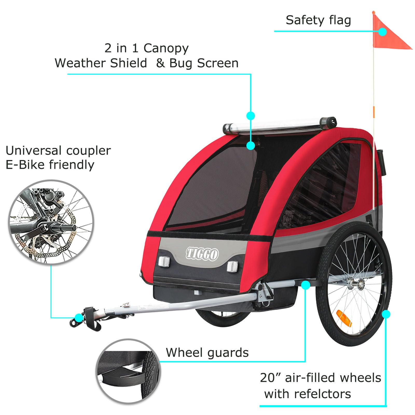 Convertible Jogger Remorque à Vélo 2 en 1, pour enfants - 502-01 Rouge/Noir
