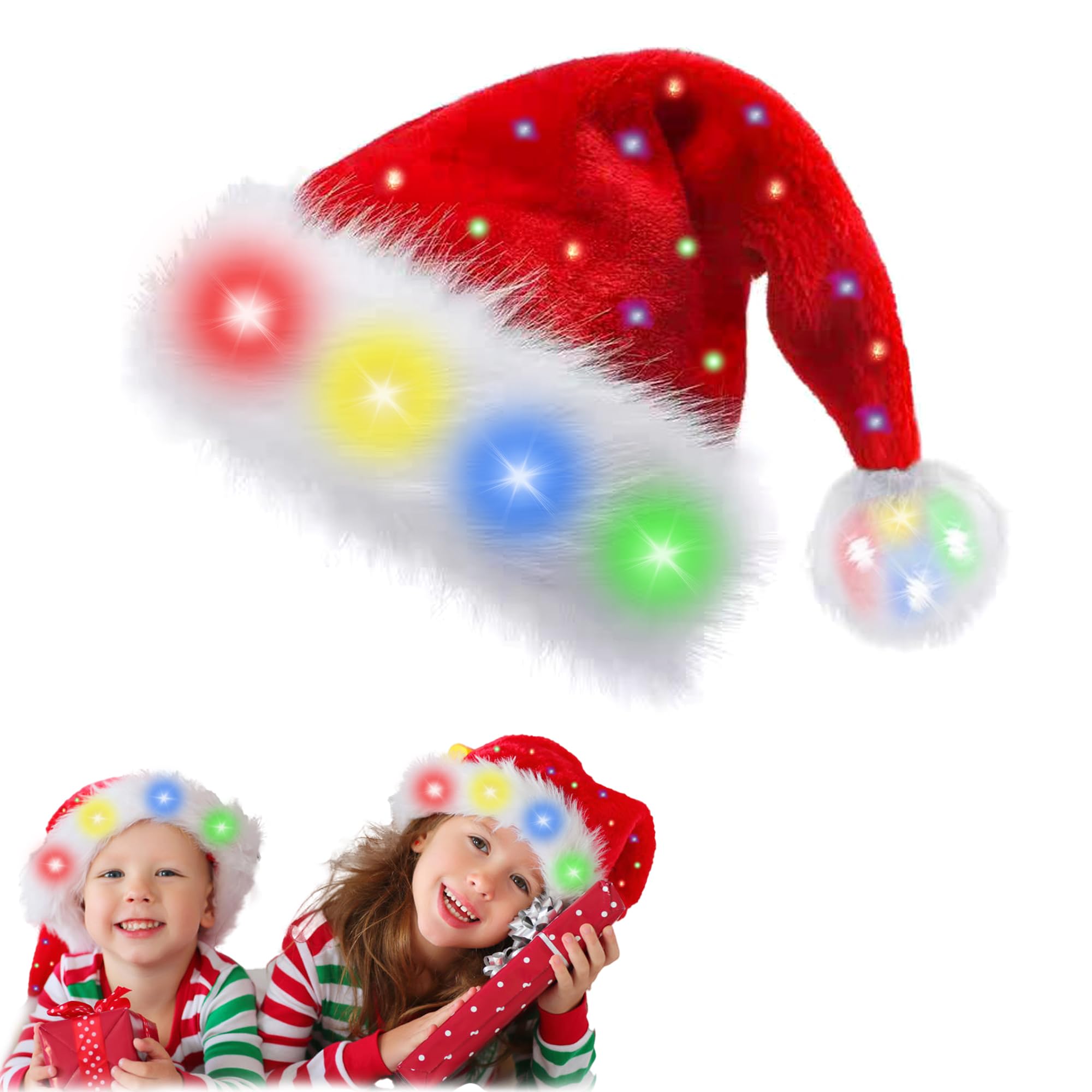 Songyea Lange Weihnachtsmütze Mit LED-Lichtern - 70 Cm Rot, Plüsch Mit Bommel Für Erwachsene