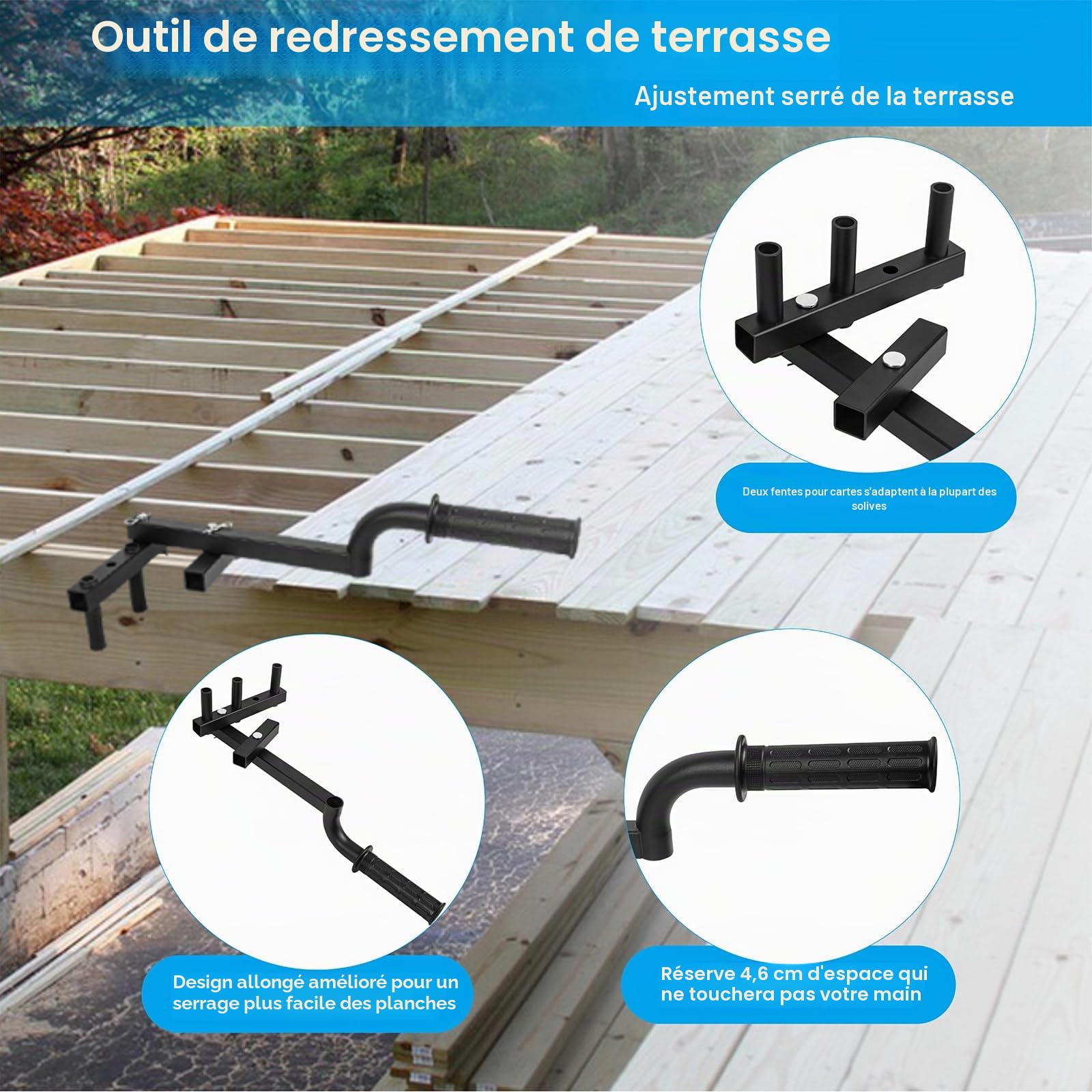 Outil de redressement de planche de platelage VANROUG, cintreuse de planche de platelage en acier pour redresser et plier les planches, outil de platelage en acier robuste réglable adapté pour