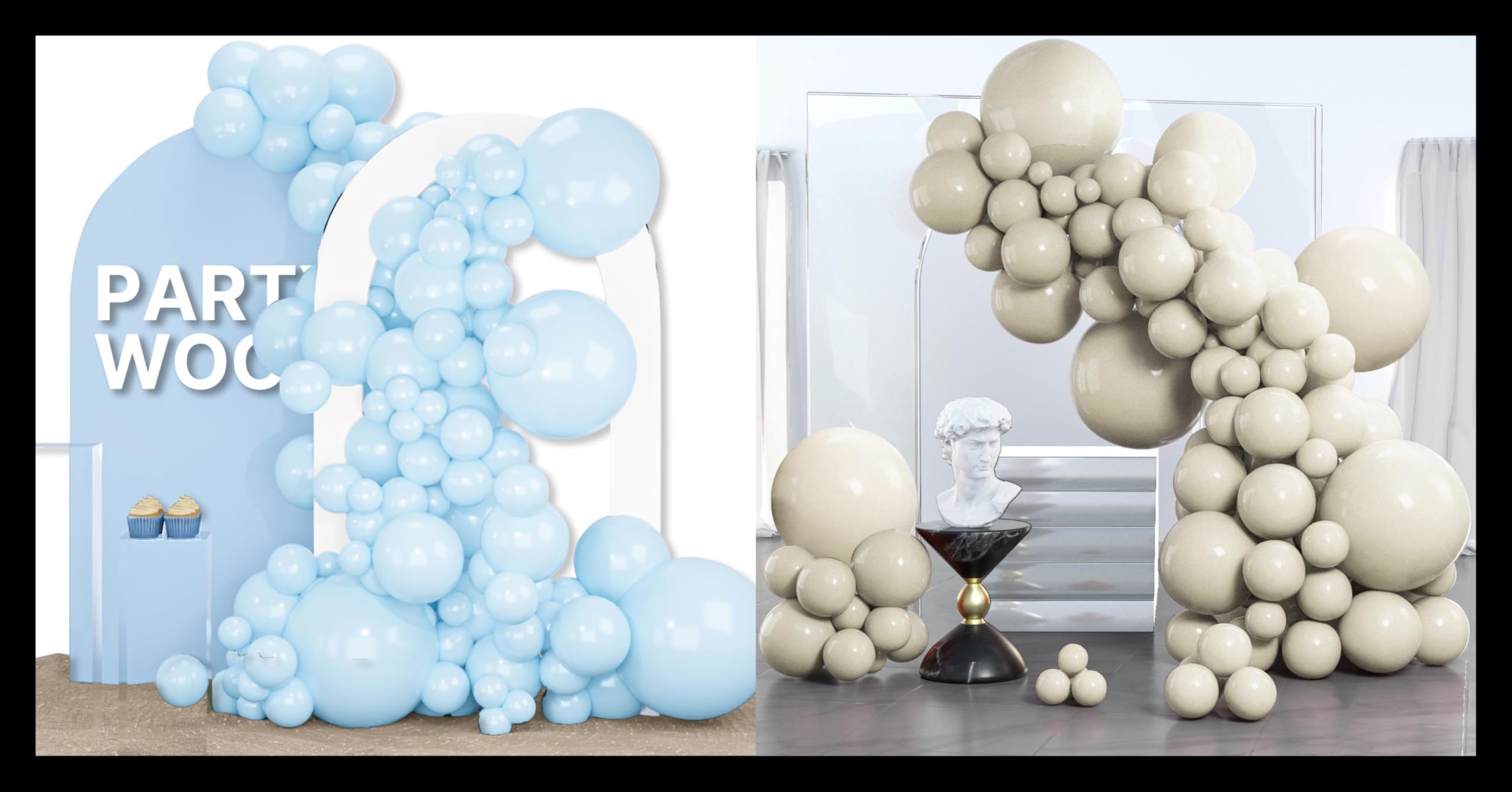 PartyWoo Baby Blue Balloons 155 pcs and PartyWoo White Sand Balloons 140 pcs