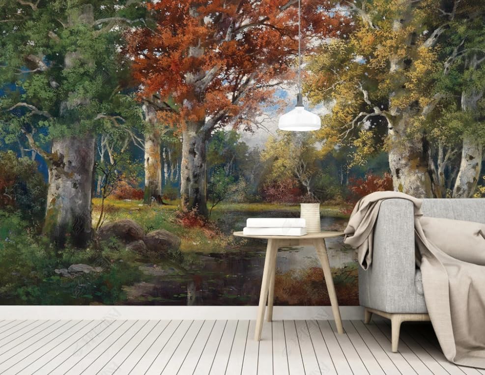 Papier peint intissé forêt dessiné main poster mural panoramique haut de gamme 200x140