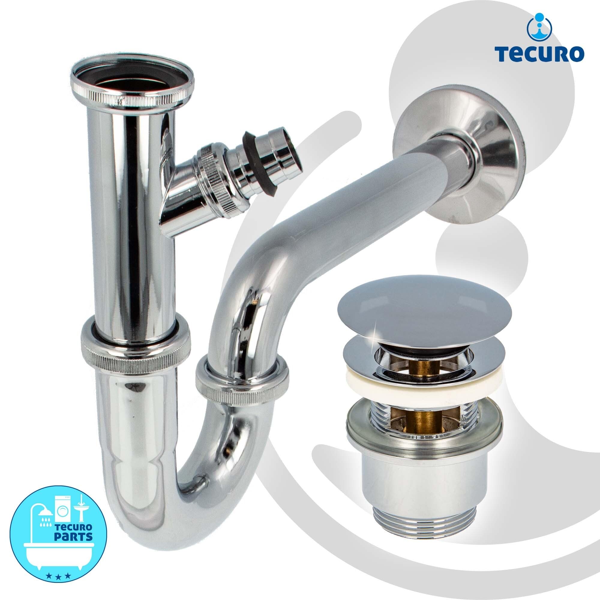 tecuro Siphon mit Pop Up Ablaufventil verchromt - Universal Set für Waschtisch/Waschbecken