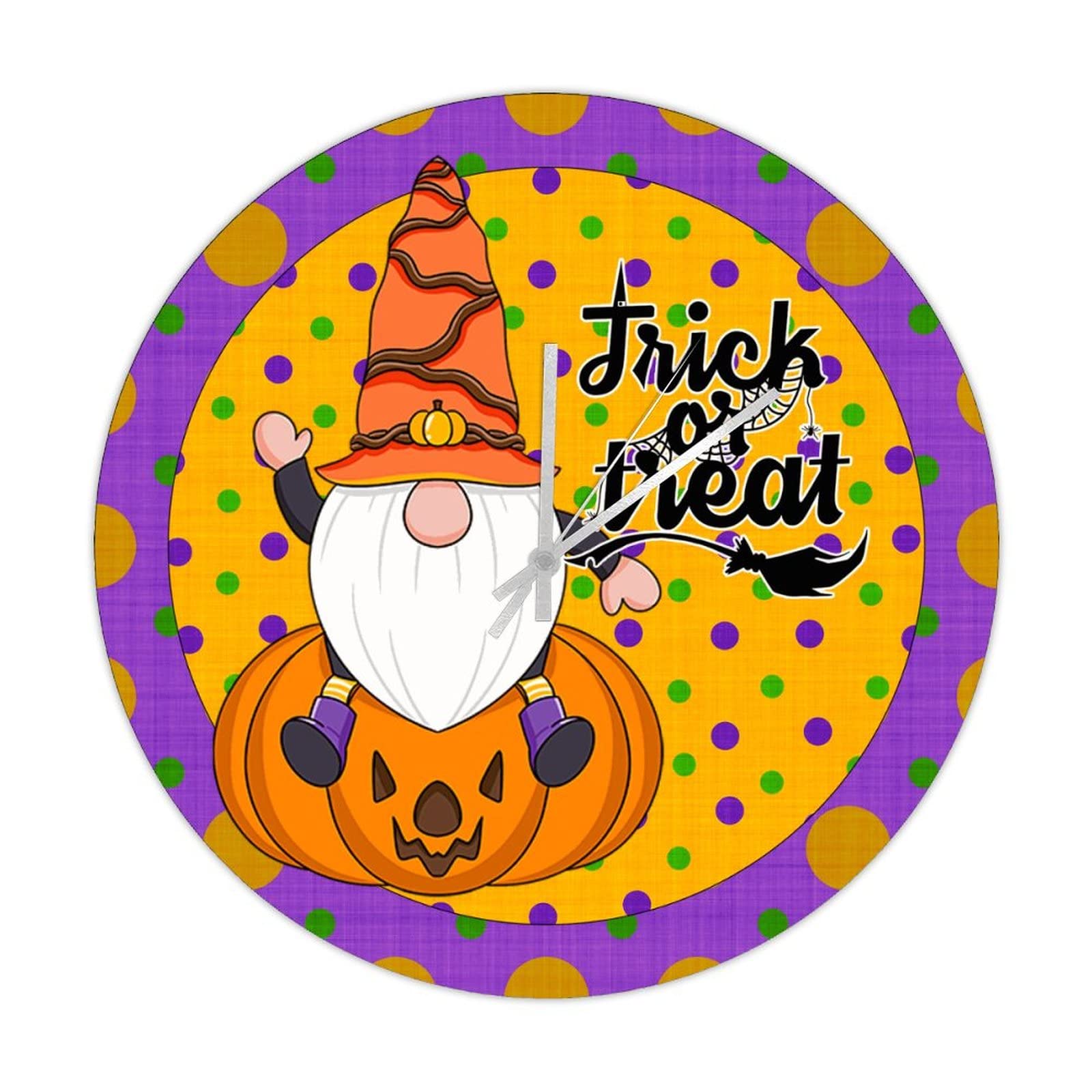 Horloge murale ronde en bois Halloween Trick or Treat 38 cm rustique et silencieuse
