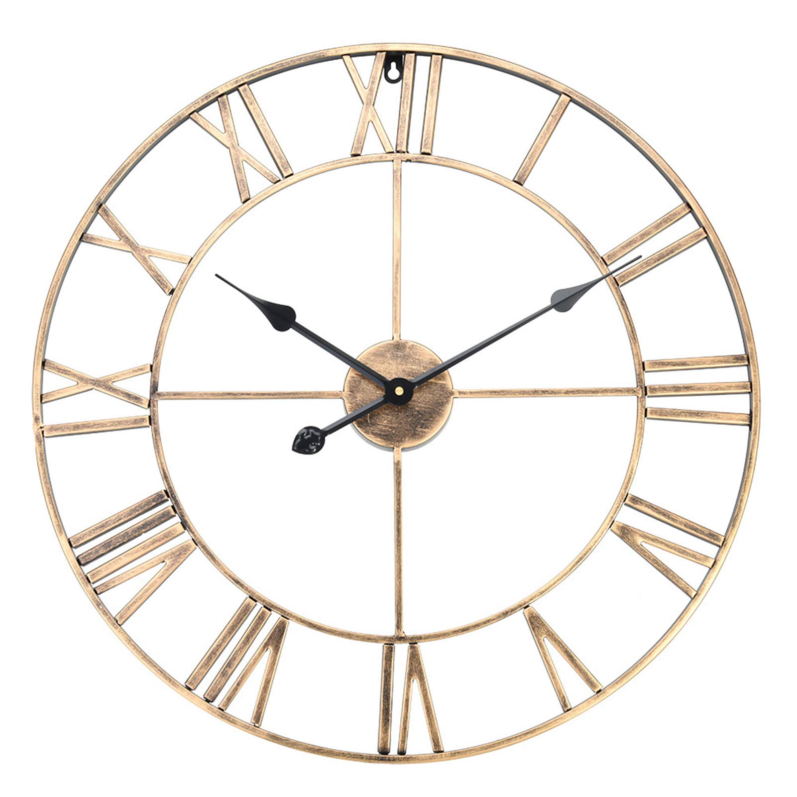 Hidyliu Reloj de Pared Redondo Grande de Hierro, Números Romanos Hechos a Mano para Decoración del Hogar, Restaurante, 60cm, Dorado (Oro 60cm)