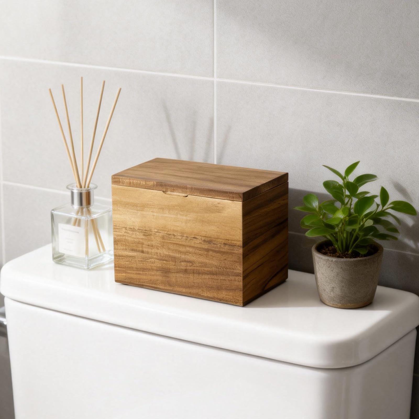 Tampon Holder for Bathroom Decor, Acacia Wood Feminine Product Organizer with Lid, Shark Week Tampon Storage, Pad and Tampon Organizer