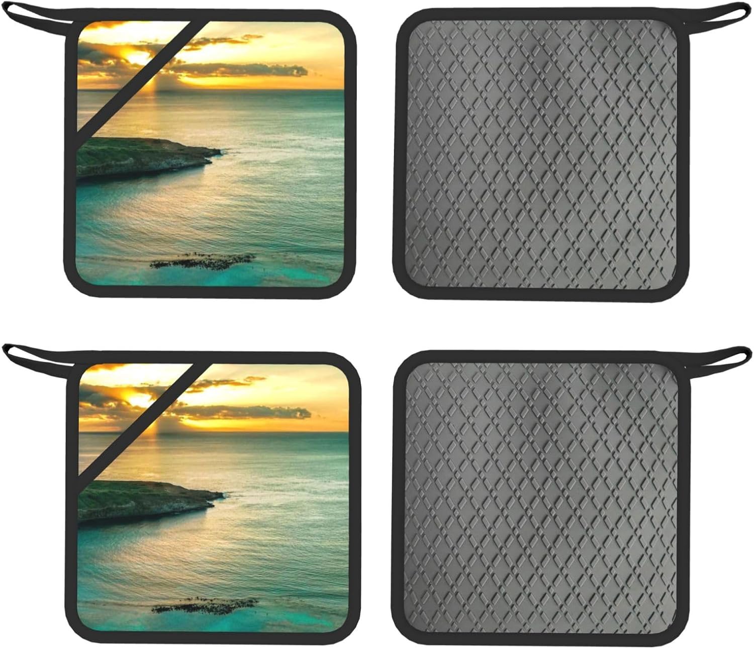 Sunrise Over Hawaii Oven Mitts and Pot Holders Set of 4 Heat Resistant Kitchen Gloves with Silicone Palm Hot Pads for Baking Cooking Grilling BBQ