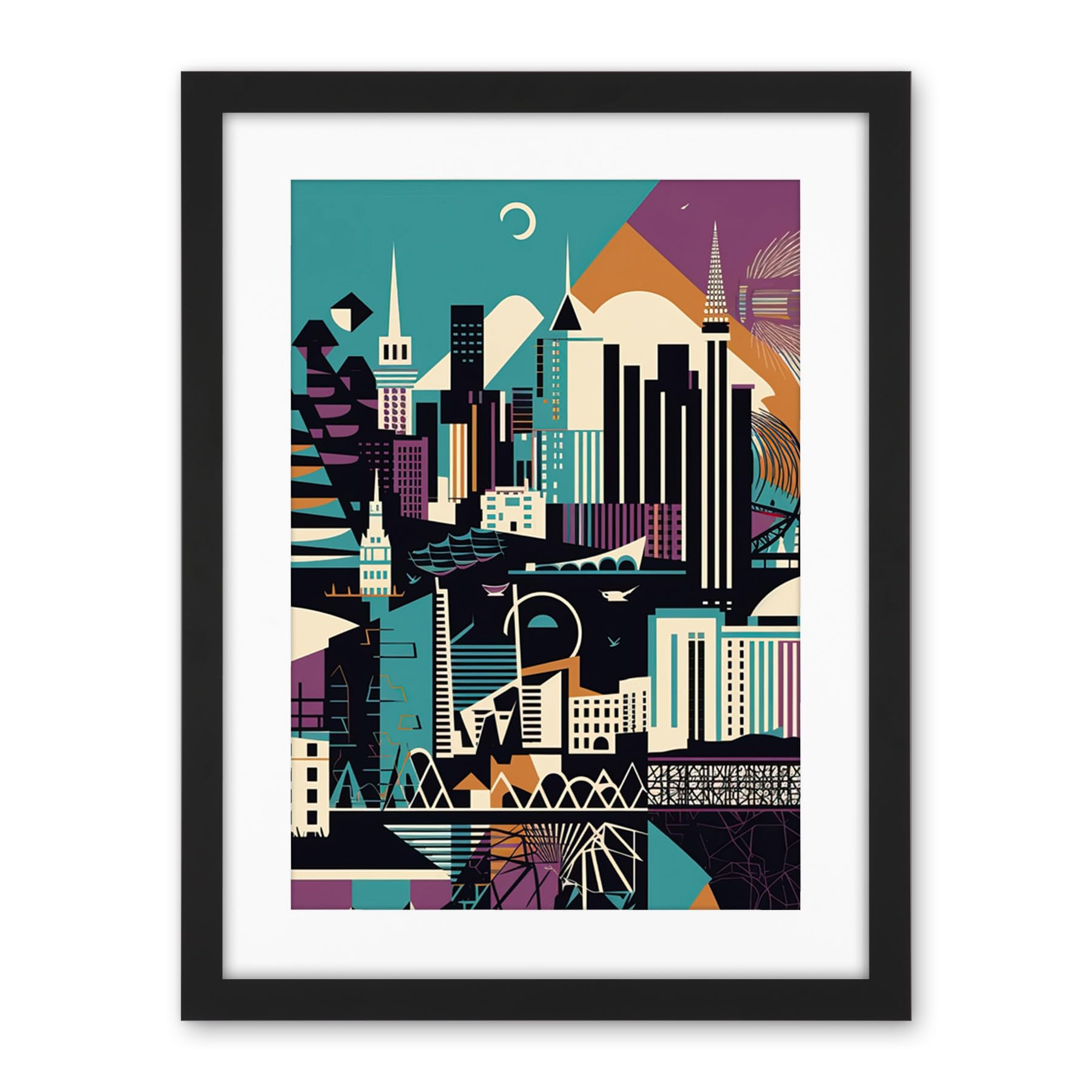 Artery8 Dundee City Modern Abstract Geometric Cityscape Artwork Framed Wall Art Print 18X24 Inch