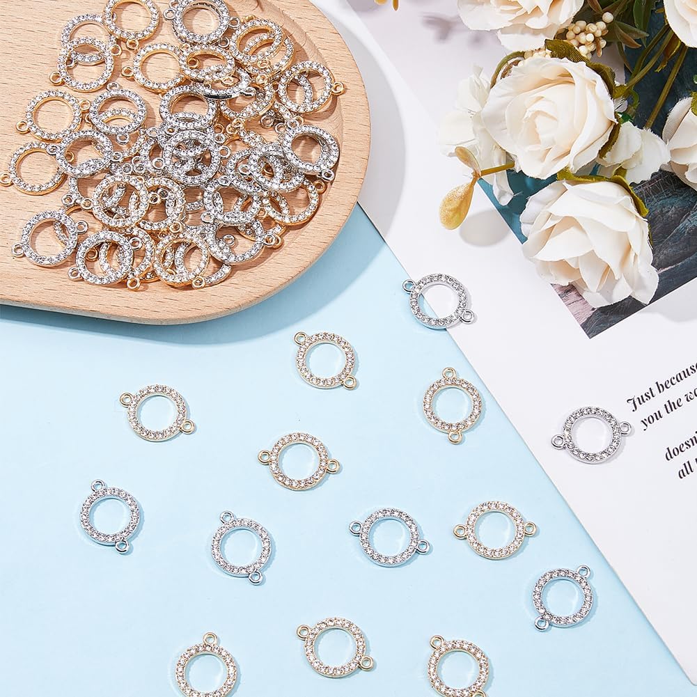 60pcs 14k Gold Connectors Charm Alloy Connector Charm 0.9 Inch Flat Round Link Charm Crystal Rhinestone Connector with Double Loops for Bracelet Earring Jewellery Making - Image 4
