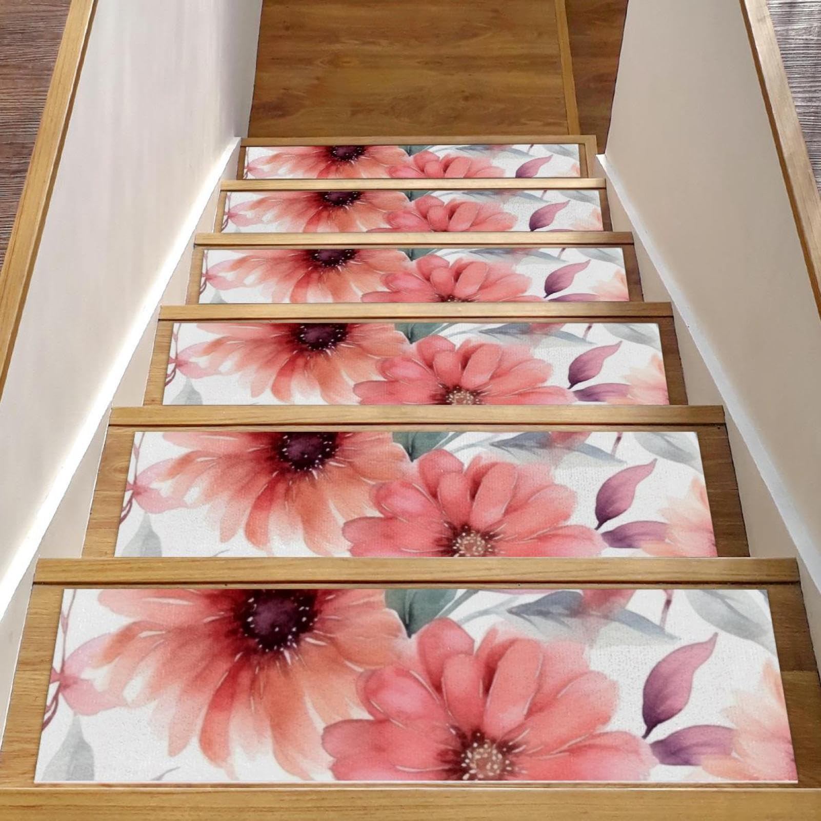 Tapis d'escalier antidérapants résistants enfants chiens lot 15 marchettes fleurs roses