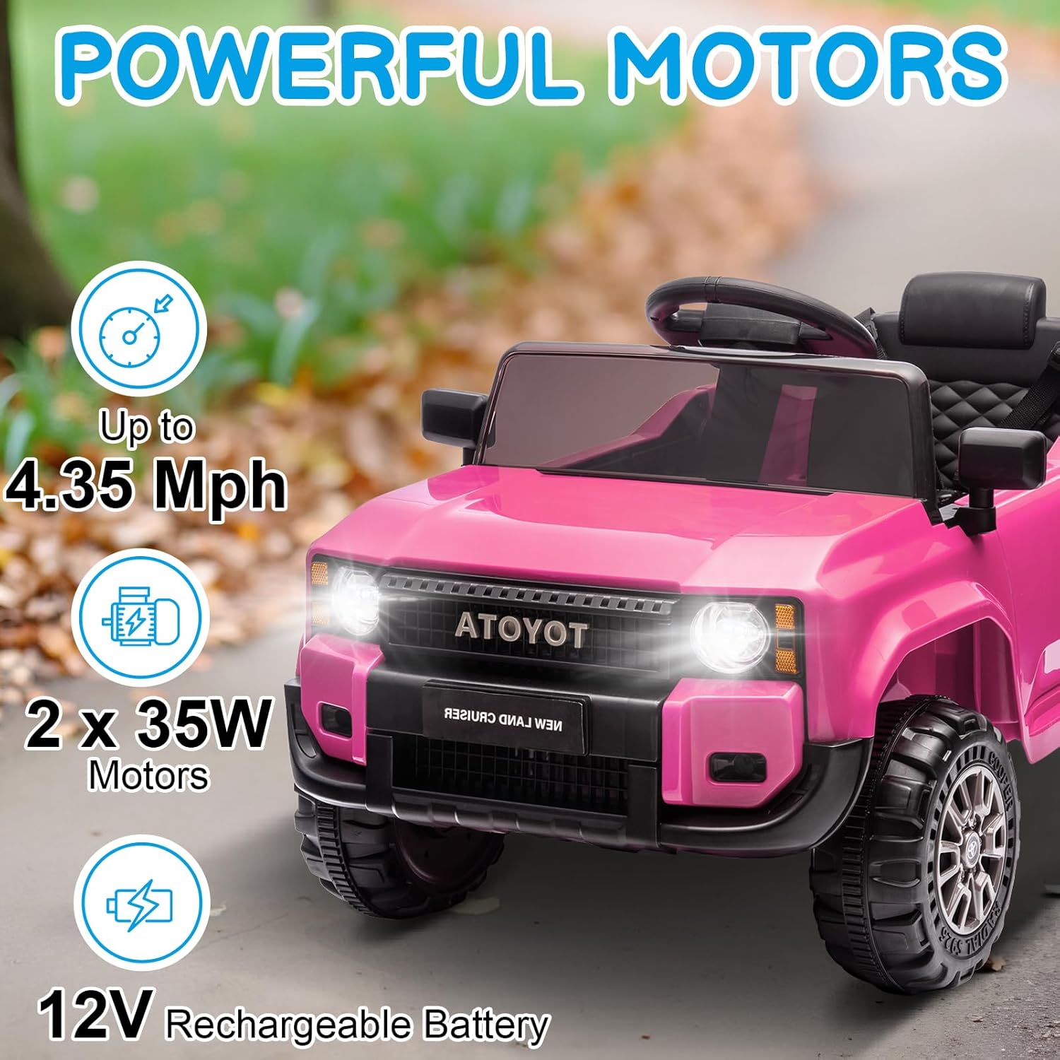 Winado 12V Ride on Car, Licensed Toyota Kids Electric Truck for Toddlers Car W/Remote Control, Battery Car for Kids with Openable Doors, 3 Speeds, LED Lights, Music (Pink)