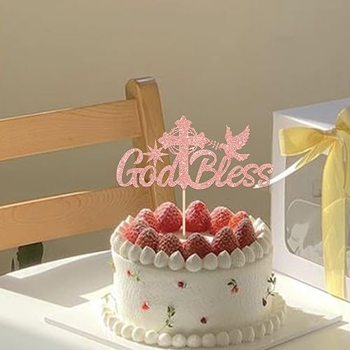 Miniatura 6 de Rsstarxi 1 paquete de decoración para tartas con cruz de paloma, bautismo, primera comunión, decoración para bautizo, religioso, Dios bendiga a este