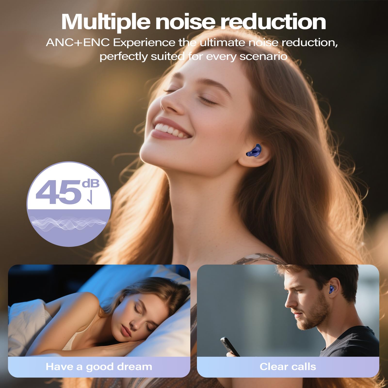 Auriculares del sueño, Mini estéreo de Graves Profundos de los Auriculares de botón inalámbricos de Bluetooth 5.4 de la ANC