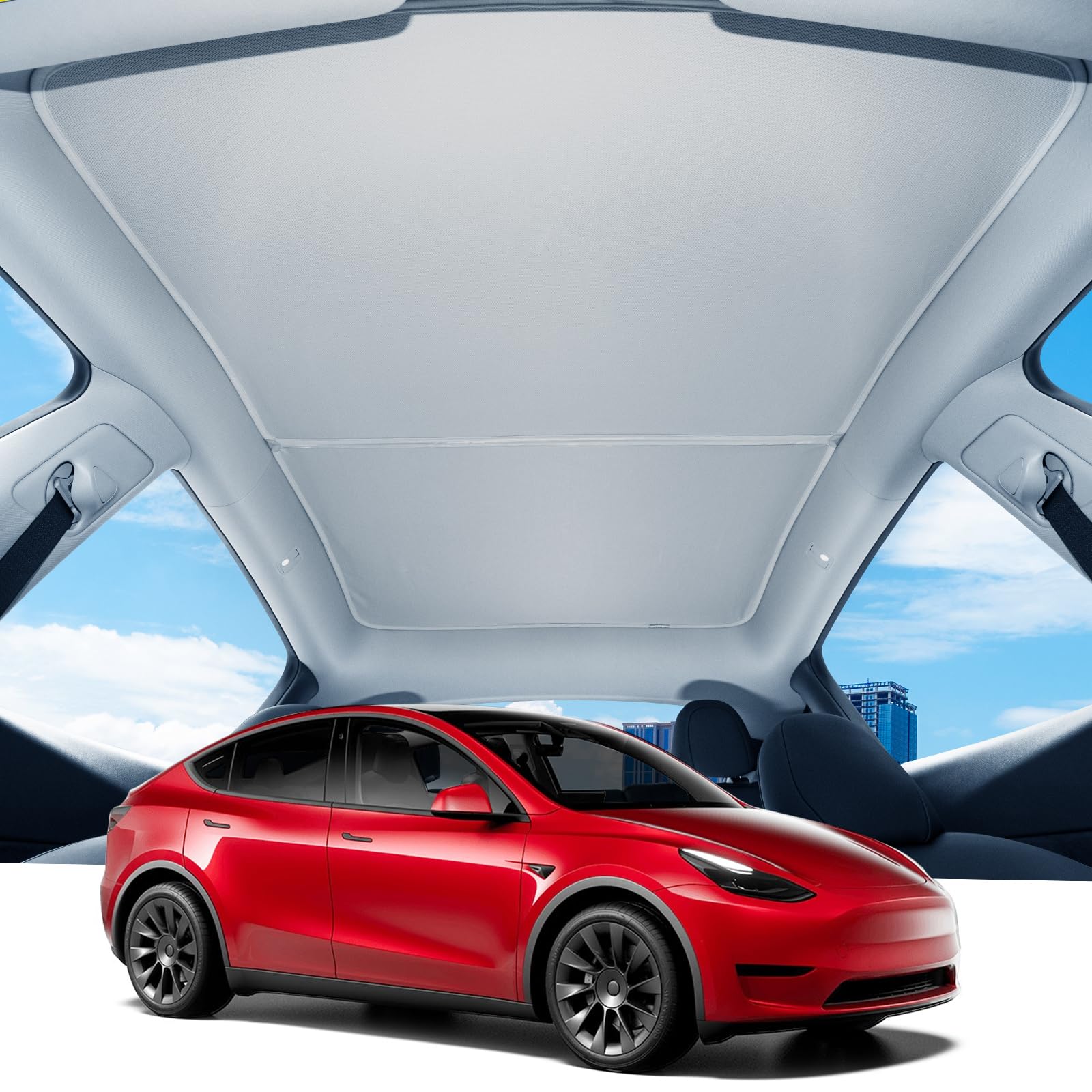 Photo 1 of BASENOR 4PCS Tesla Model Y Glass Roof Sunshade Sunroof Retractable Sunshade Heat Insulation Roof Window Sun Protection Grey Model Y Roof Sunshade Grey