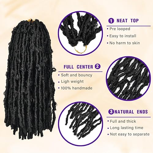 Miniatura 4 de ISWEET Butterfly Locs - 8 paquetes de 96 hebras de cabello de 12 pulgadas, #1B, corto, suave, hecho a mano, trenzas sintéticas desgastadas, cabello