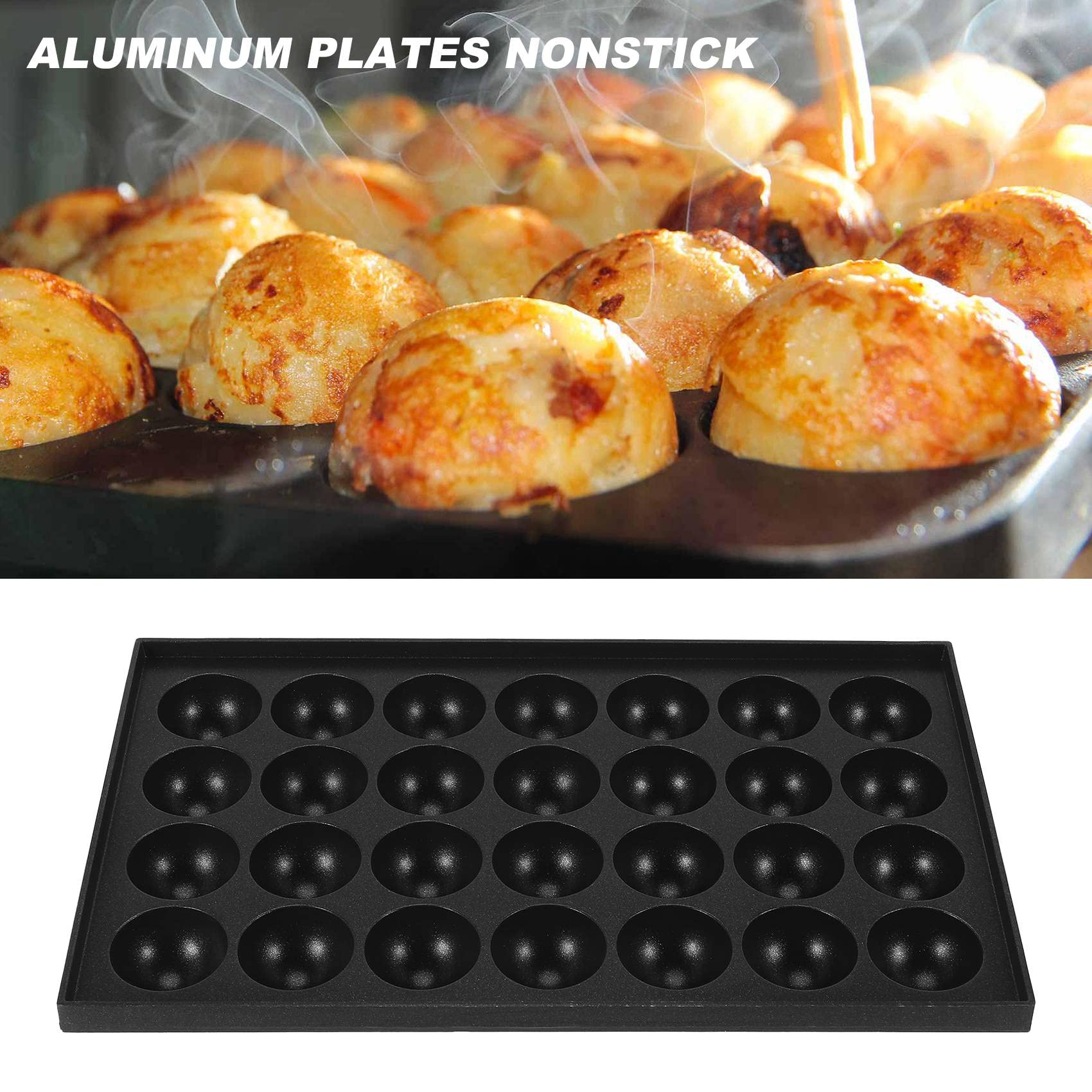 Takoyaki pan antiaderente in alluminio nero, stile classico, 33 x 20 cm