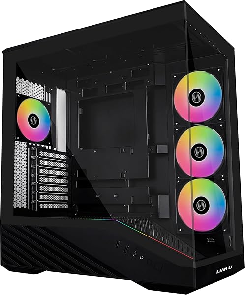 Lian Li V100 ATX Mid-Tower PC Case, 4 x 120mm ARGB PWM Fans Pre-Installed, LED RGB Strip, Display Platform with Tempered Glass, Support 420mm GPUs, 360mm Radiator, Optimized Airflow - Black (V100RX)