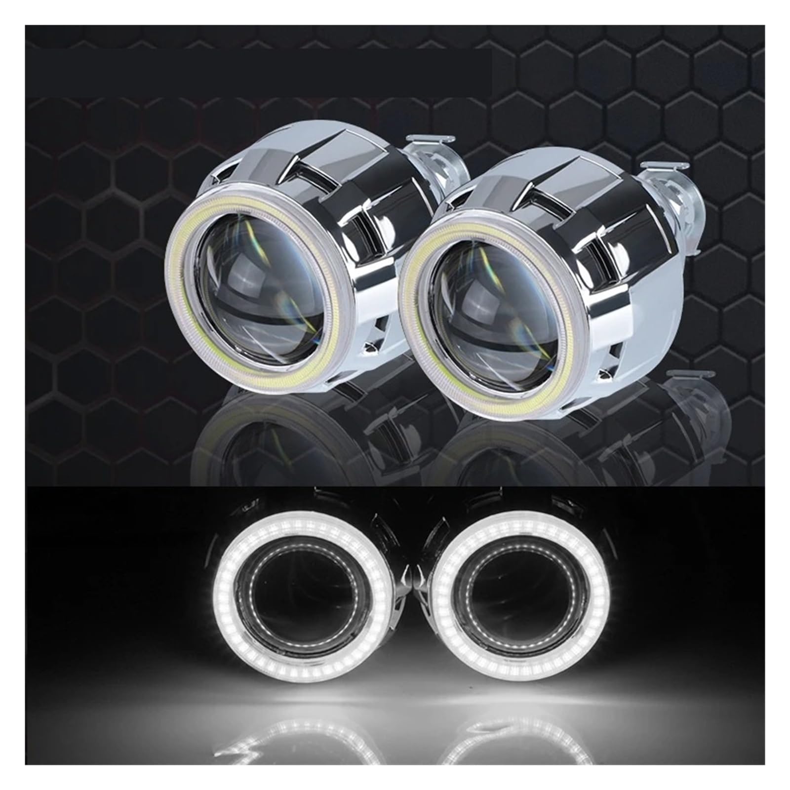 Faro ojos de ángel Lentes LED Tipo Ojos Ángel 2,5 Pulgadas Proyector Bi-xenón Para Faro H7 H4 9005 9006 Bombilla Luz Coche Lámpara HID H1 Faros Angel Eyes para coche(2pcs RHD)