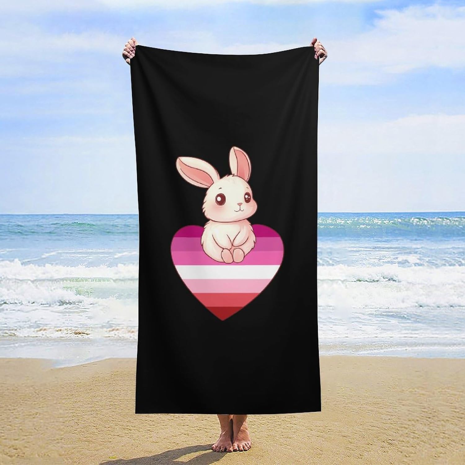 Bunny Rabbit Lesbian Flag Heart Beach Towels Oversized Jumbo Large Yoga Bath Towel for Pool Yoga Swim Body 160x80cm