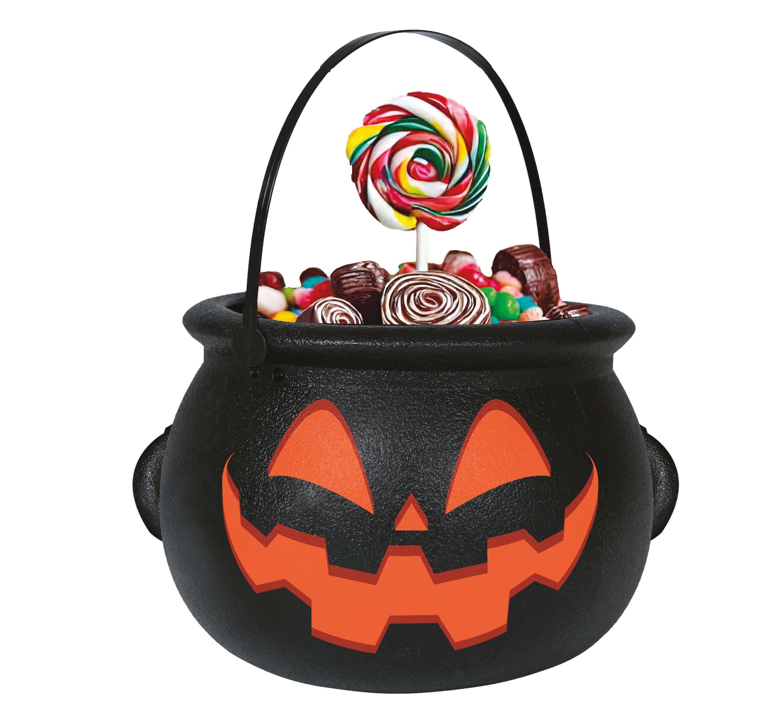 FIESTAS GUIRCA | Pumpkin Cauldron Children (6.3x7.9 in) - Halloween Trick or Treat Basket - Witch Costume Accessory for Kids - Ideal for Parties and Celebrations - Multicoloured