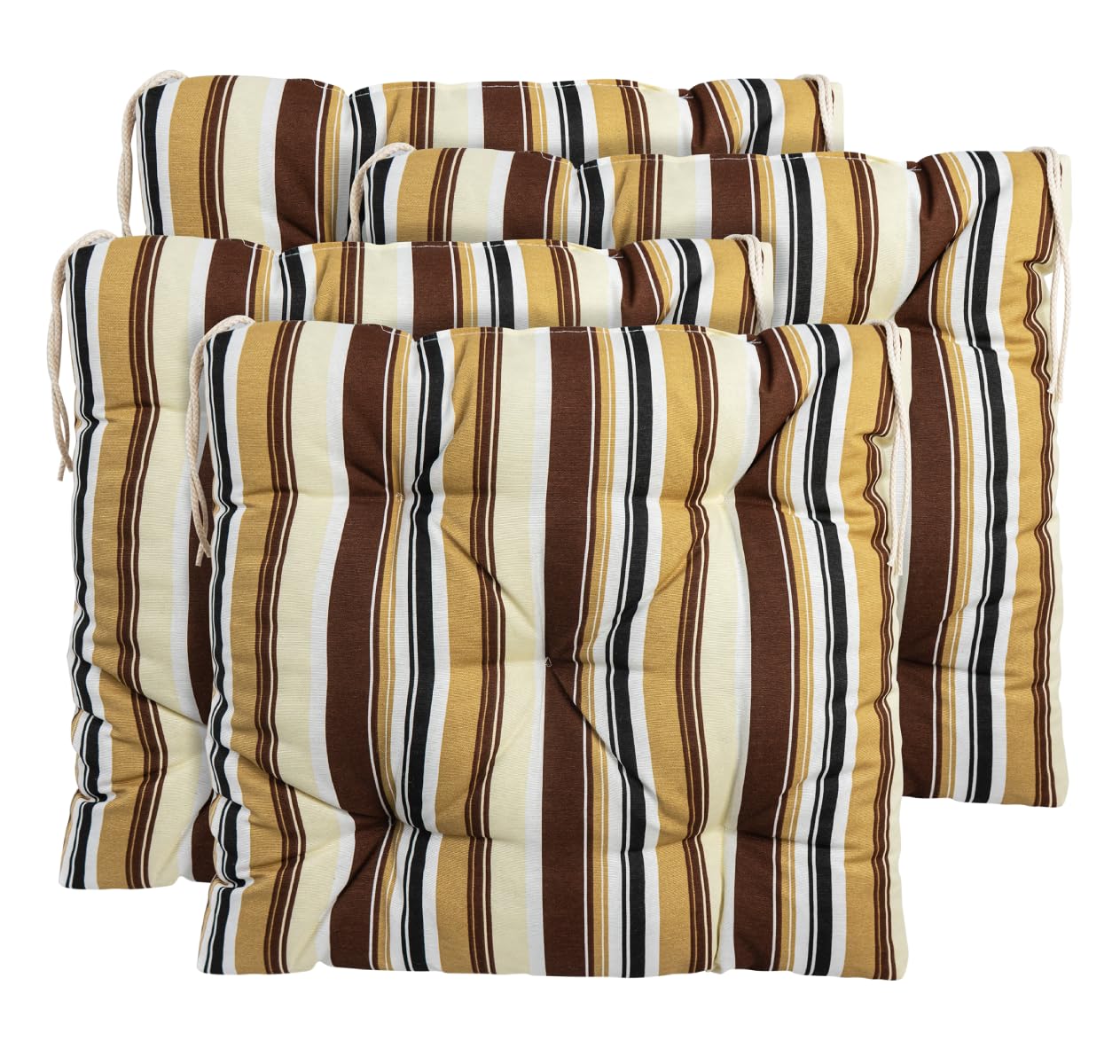 CHELY INTERMARKET Cojines Silla 40x40cm Pack 4 Unidades Relleno Mullido Marrón Raya 5 Pespuntes Acolchado Exterior Interior Decorativos Suaves Estables Lavables Terraza Jardín