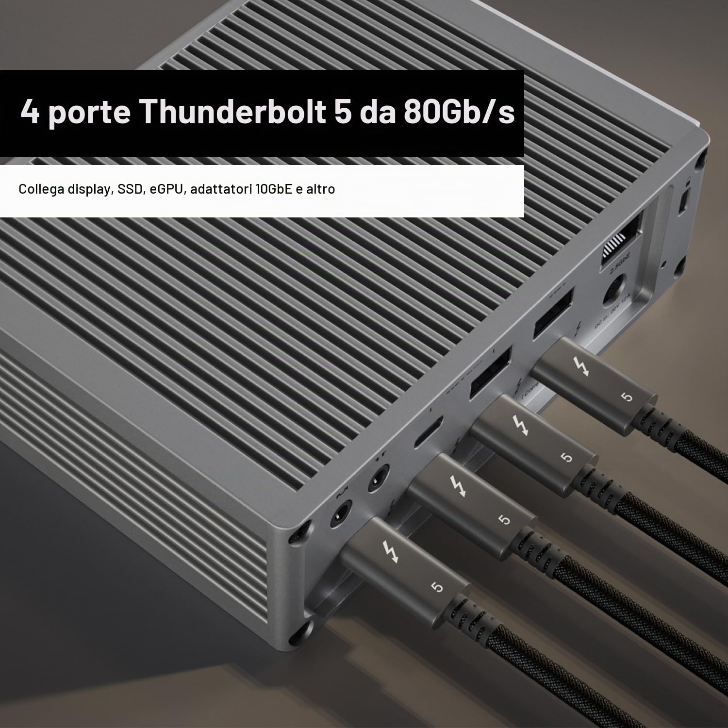 CalDigit TS5 - Dock Thunderbolt 5 - 15 porte, ricarica dedicata host 140W, Thunderbolt 5 80 Gb/s x4, USB-C 10 Gb/s x3, USB-A x2, 2.5 GbE, Dual 8K@60Hz, SD & microSD UHS-II, cavo intrecciato da 1 m
