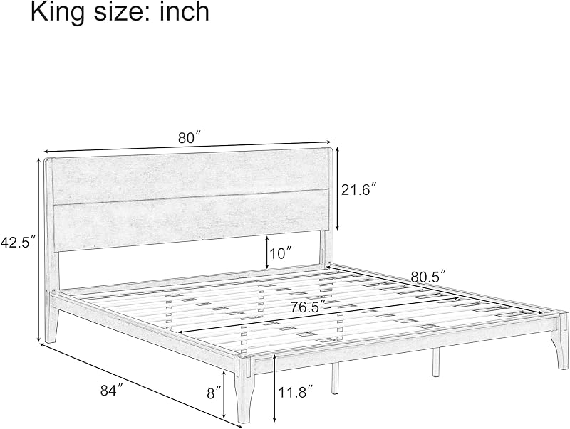Merax King Size Bamboo Platform Bed Frame with Tall Headboard, Brown image 2