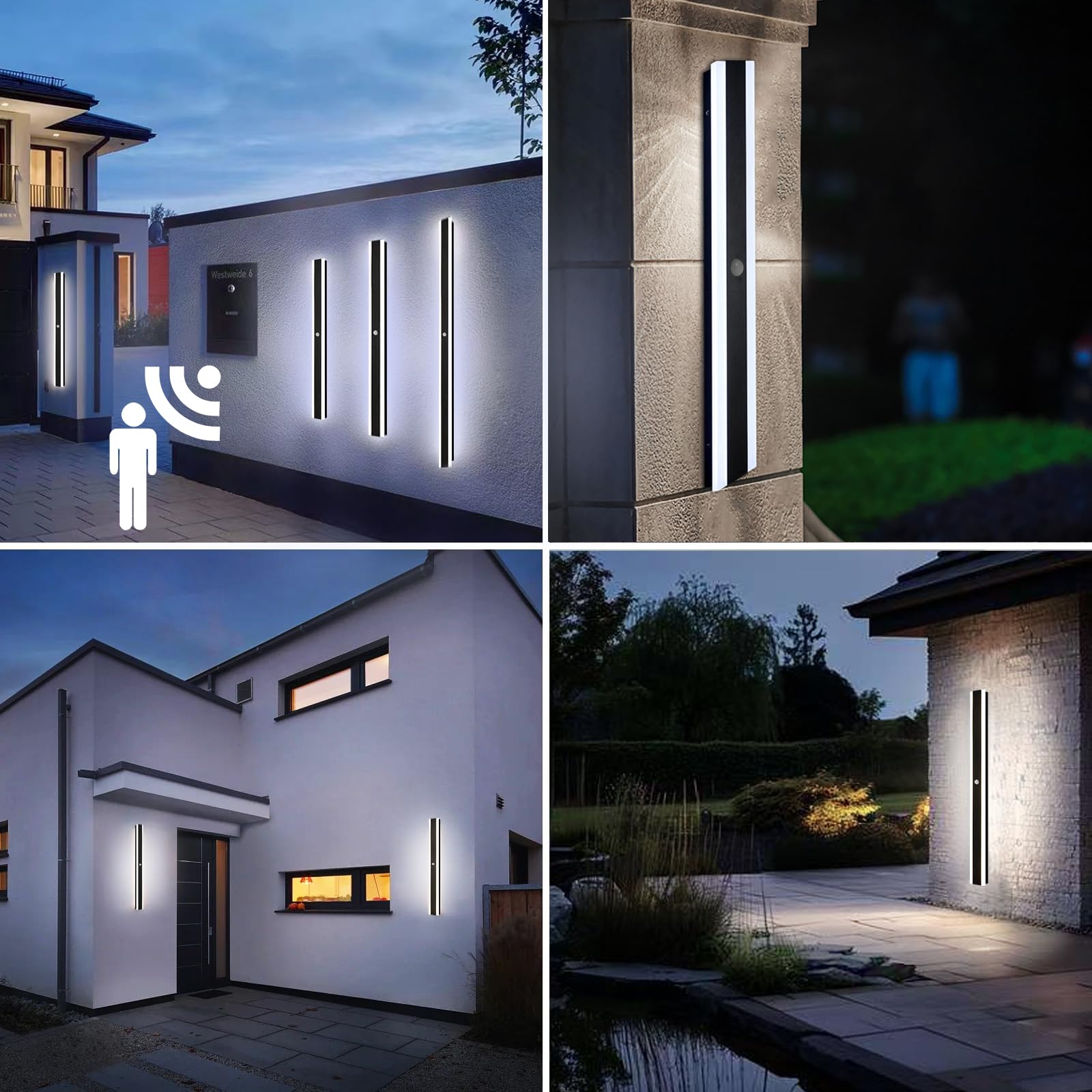 Lang Wandleuchte Aussen mit Bewegungsmelder Kaltweiß 80CM | LED Außenwandleuchte Hauswand Wasserdicht Außenlampe Wand Terrassen Garage Anthrazit, 25W
