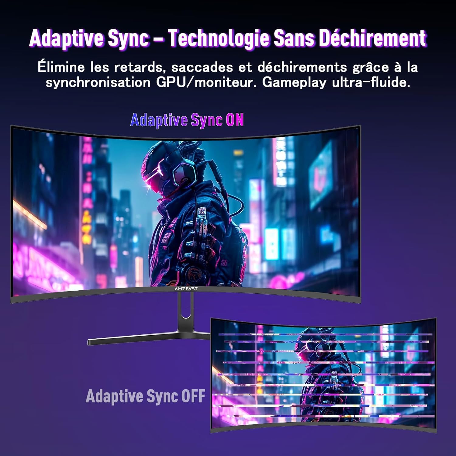 Amzfast Écran PC Gamer 34 Pouces 240Hz/UWQHD Moniteur Incurvé 3440x1440 (21:9), 450 nits, Eyes Care, sRGB 130%, Adaptive Sync, HDR400, HDMI 2.1x2, DP 1.4x2, VESA 75x75, PIP/PBP, AMZG34C5QPro
