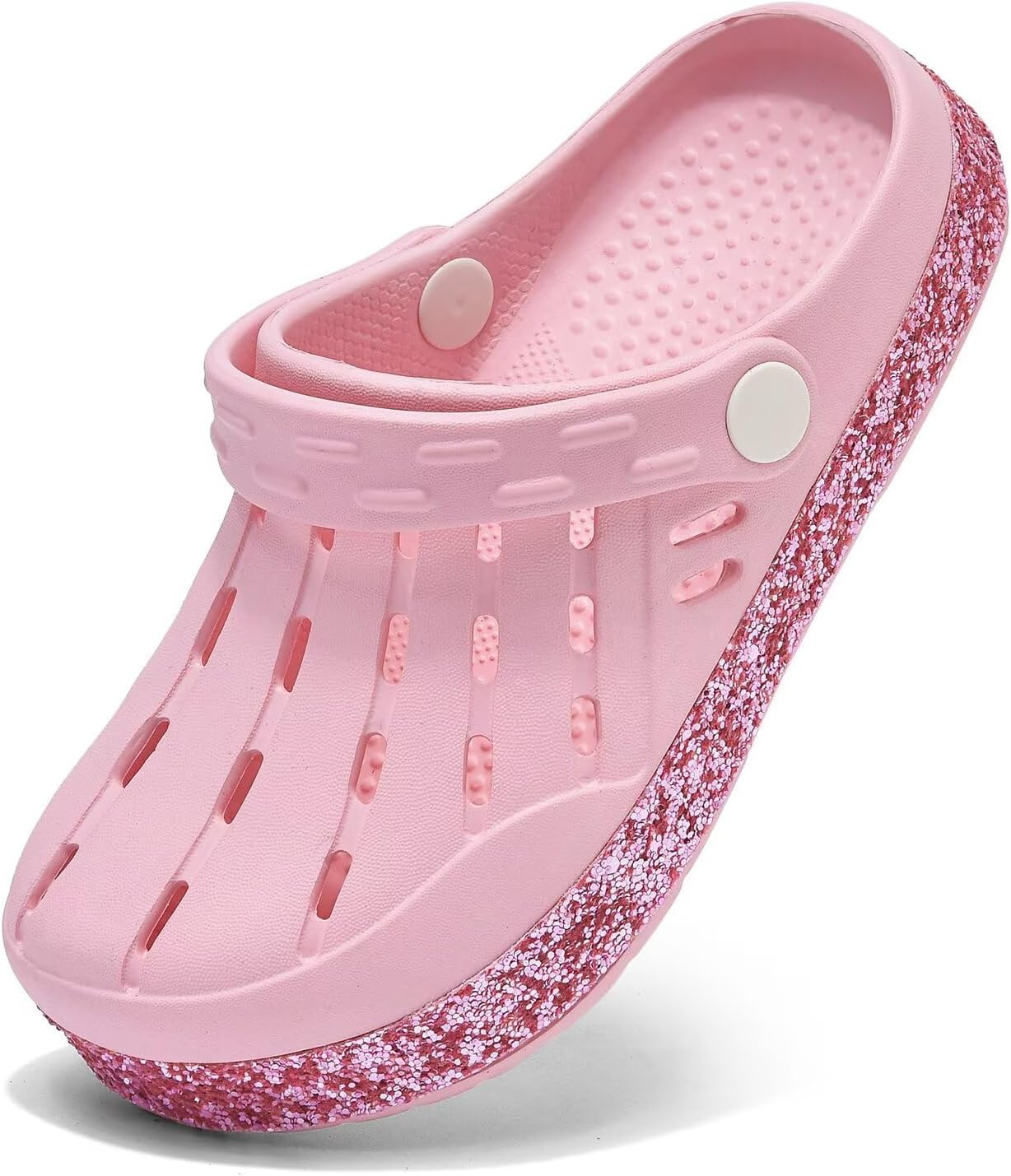Cubufly Kids Garden Shoes Boys Girls Glitter Stripe Band Clogs Toddler Slip On Water Sandals Children Beach Pool Slipper