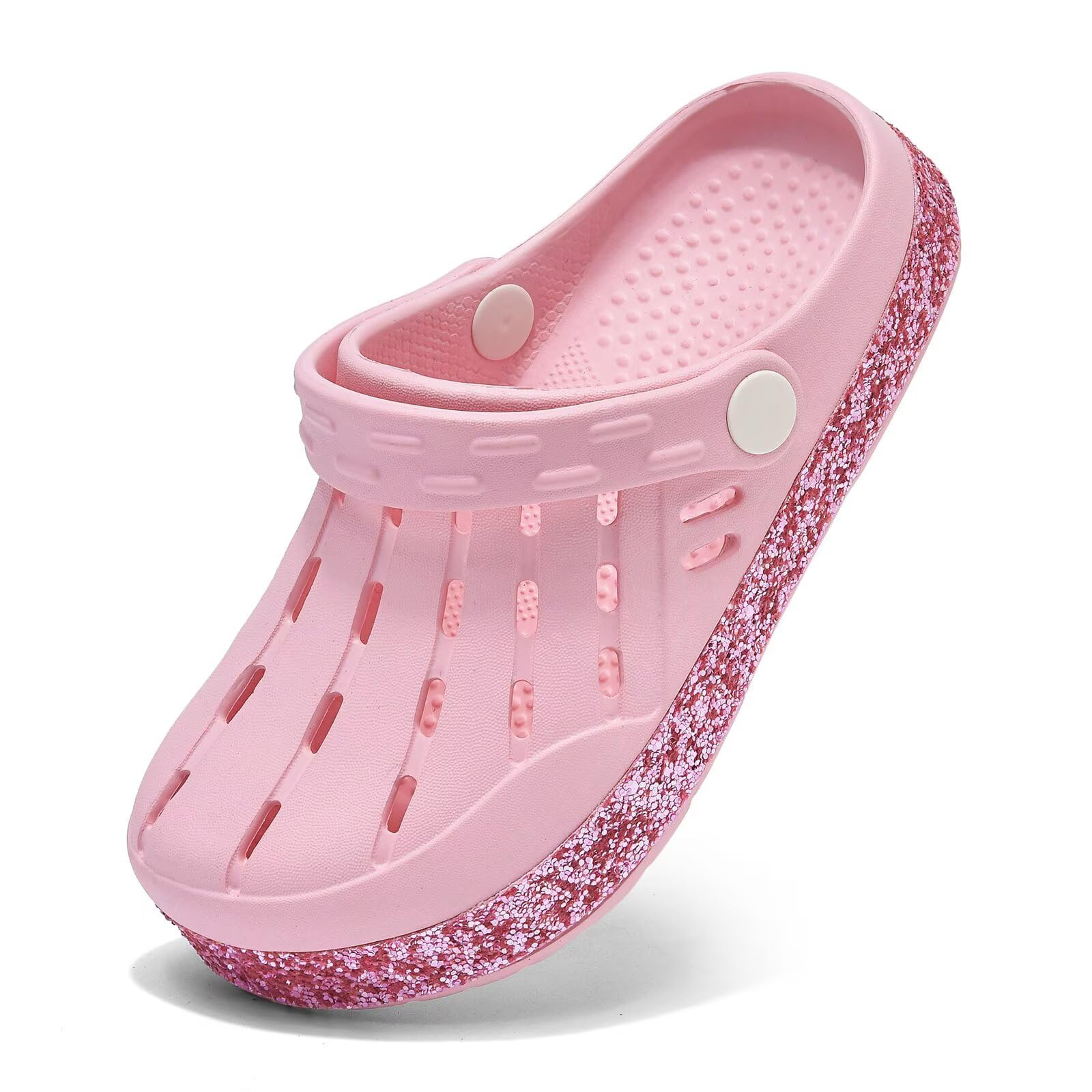 Cubufly Kids Garden Shoes Boys Girls Glitter Stripe Band Clogs Toddler Slip On Water Sandals Children Beach Pool Slipper