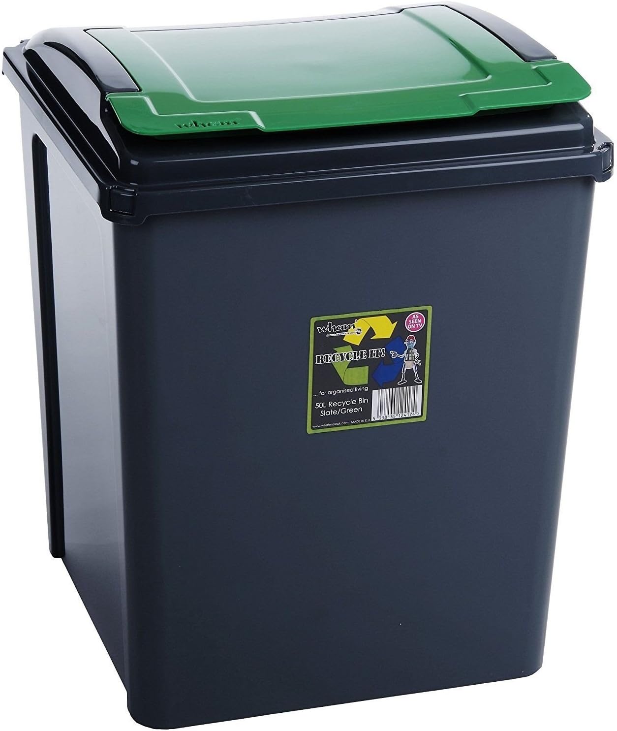 50 Litre Green Plastic Waste Recycle Bin with Flap Lid For Kitchen Home ...