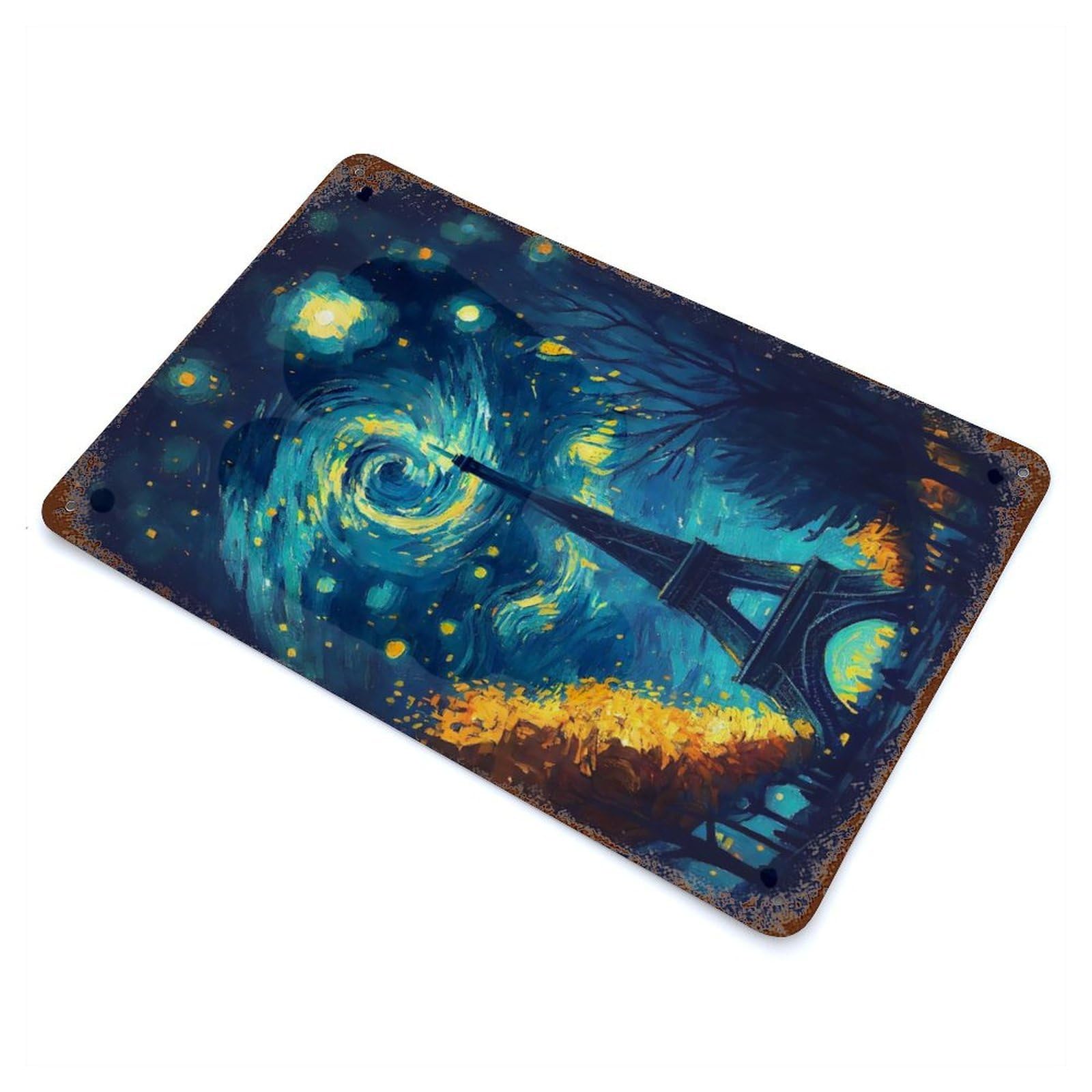 Starry Night Paris Vintage Metal Tin Sign 11.8"x7.9", Farmhouse Wall Decor for Living Room, Hallway And Home Decor