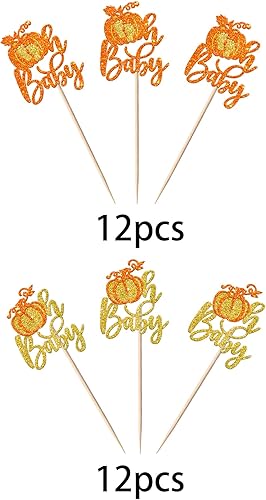 Miniatura 177 de Paquete de 24 adornos para cupcakes de calabaza con purpurina para cupcakes de calabaza para Acción de Gracias, baby shower, decoración de cupcakes