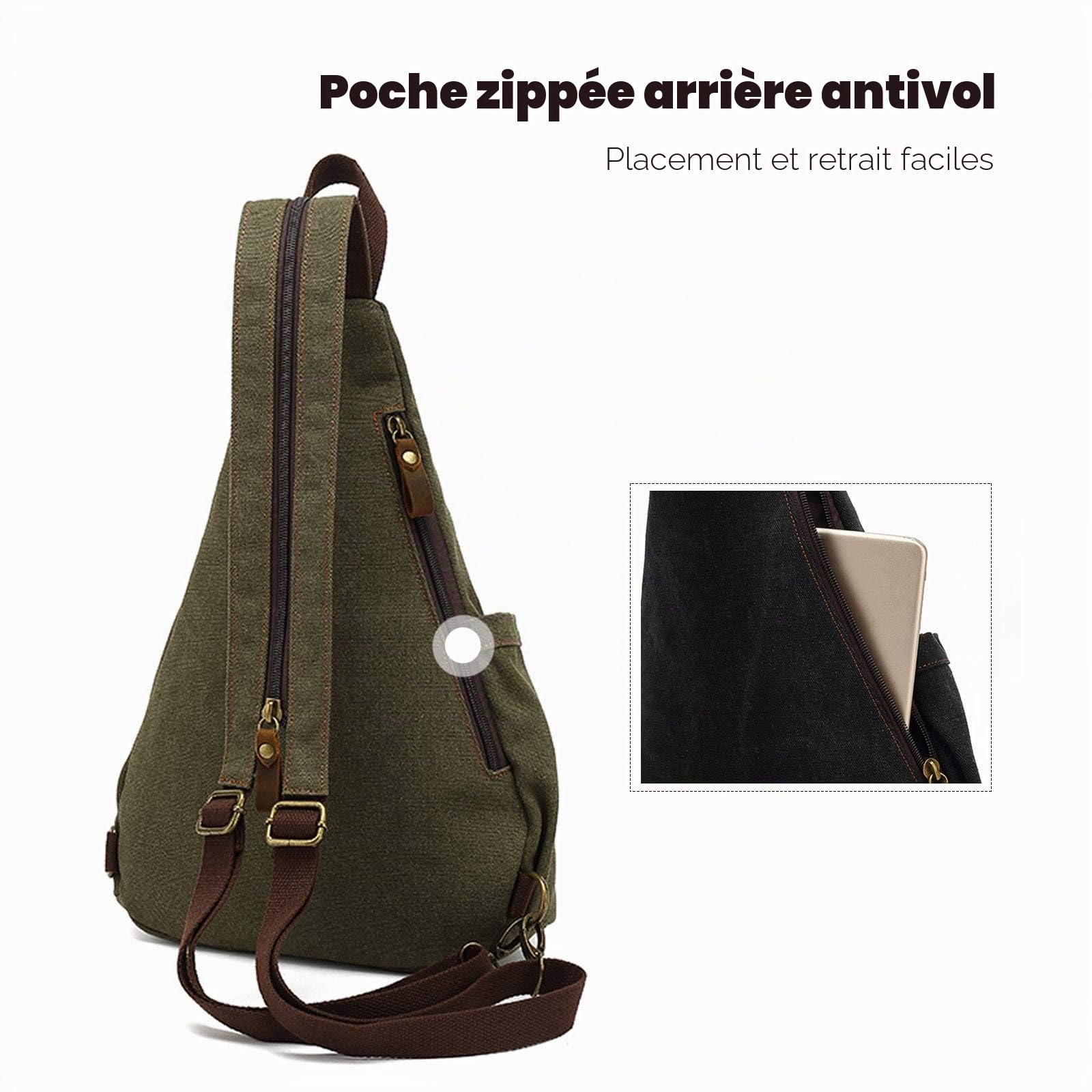 FANDARE Retro Sac de Poitrine Homme Sac À Dos Femme Sling Bag Toile Sac d'Epaule Sacoche Sac Bandoulière pour Affaires Université École Cyclisme Camping Voyage