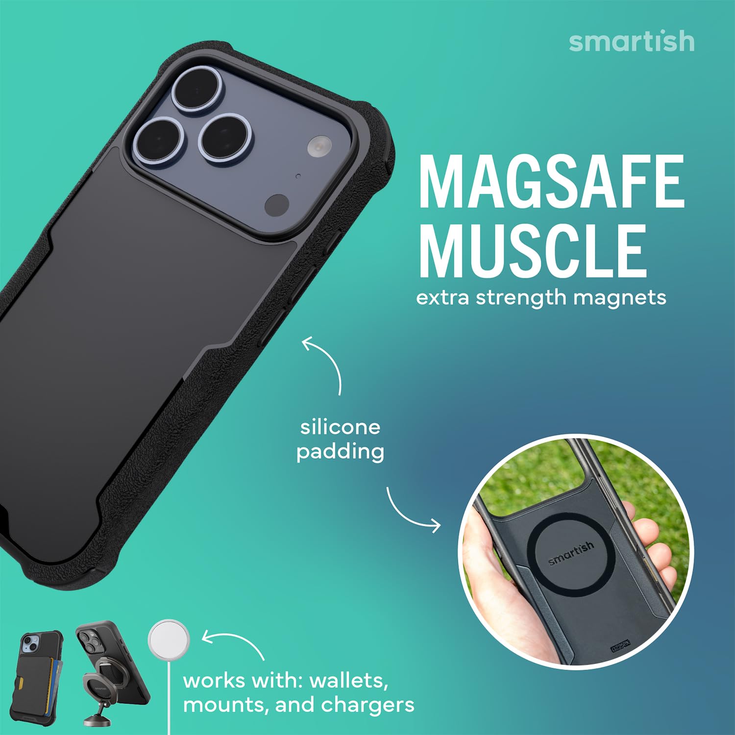 Smartish Custodia MagSafe per iPhone 17 Pro – Gripzilla Custodia magnetica protettiva [robusta e resistente] Custodia corazzata con impugnatura resistente con protezione testata per Apple iPhone 17
